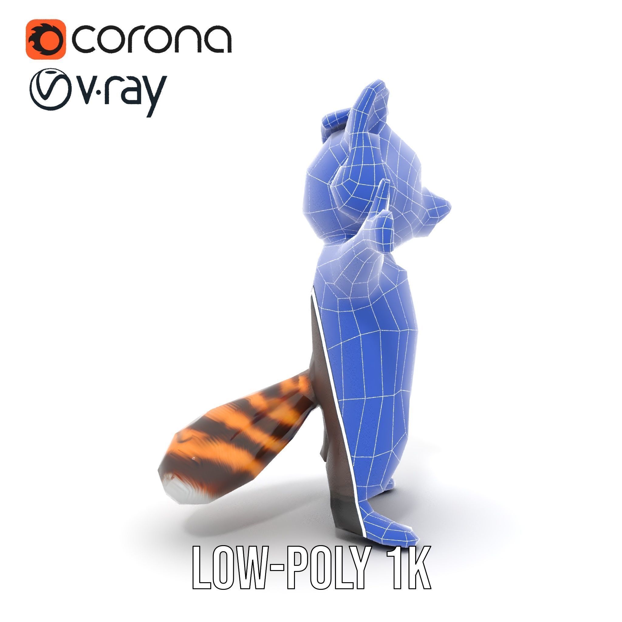 Animated Raccoon Character with Headphones Rigged and Animated Low-poly 3D model_31