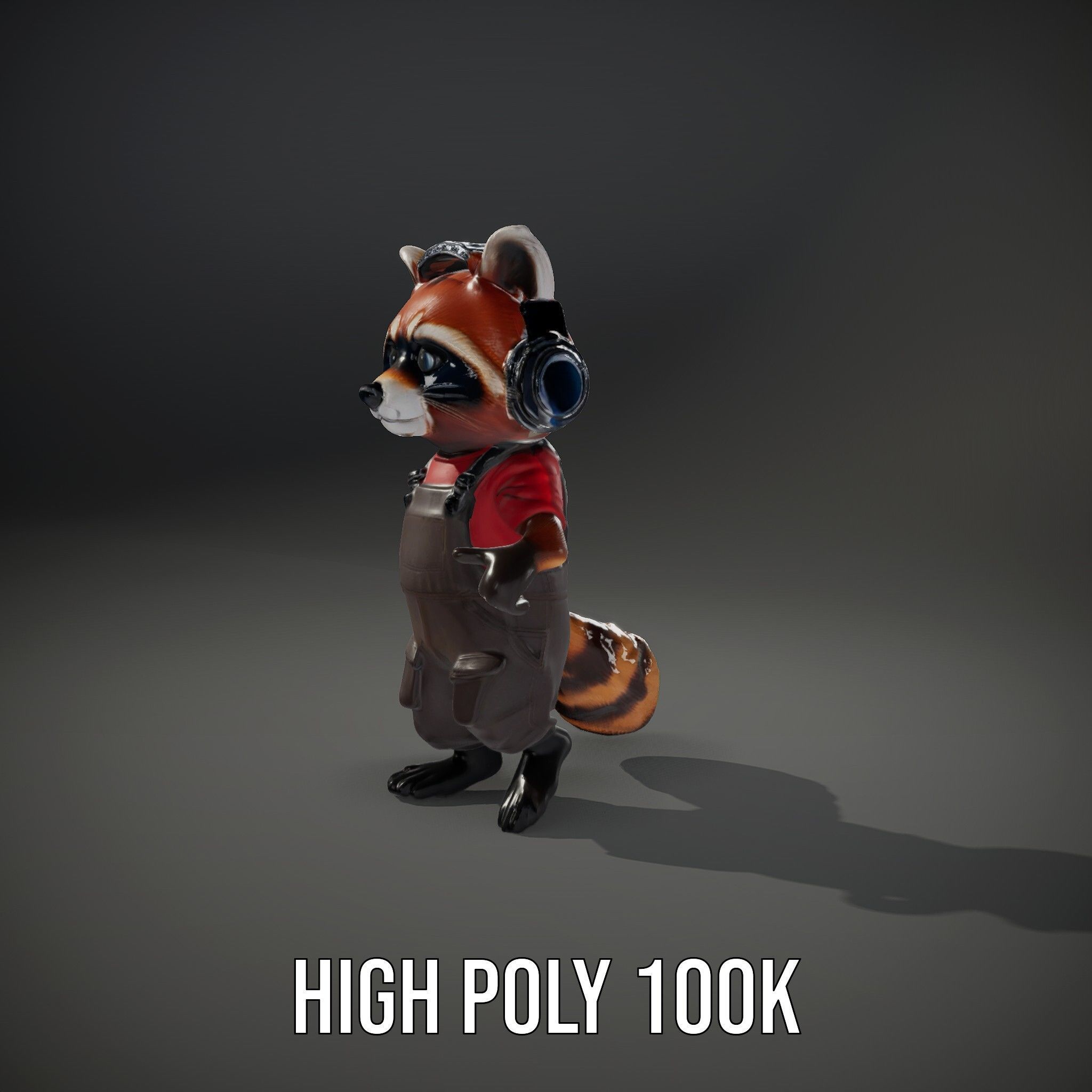 Animated Raccoon Character with Headphones Rigged and Animated Low-poly 3D model_13