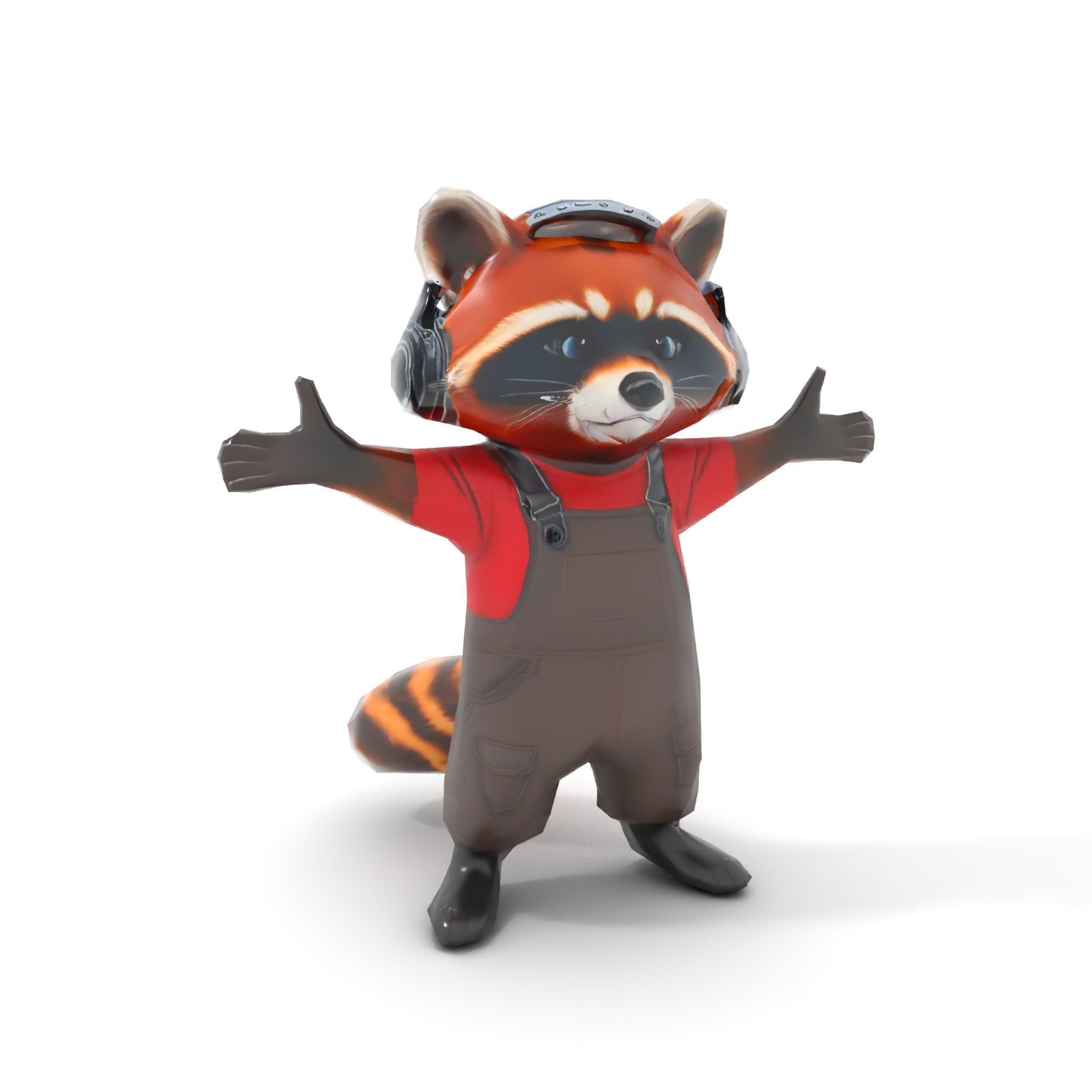 Animated Raccoon Character with Headphones Rigged and Animated Low-poly 3D model_9