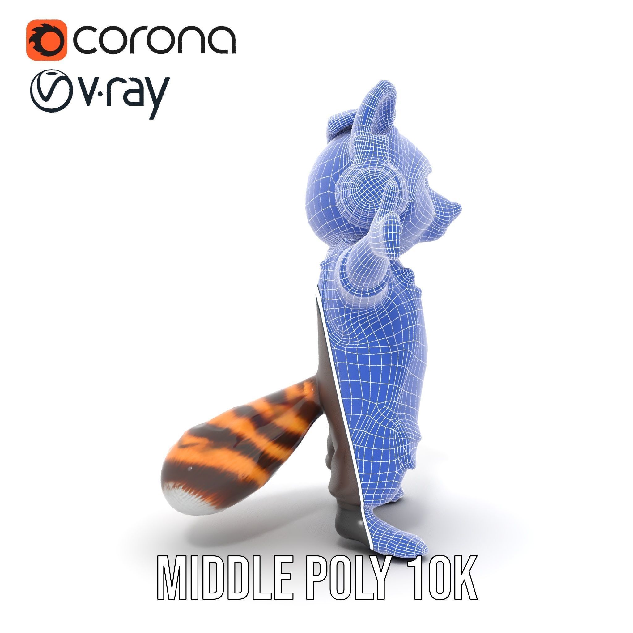 Animated Raccoon Character with Headphones Rigged and Animated Low-poly 3D model_35