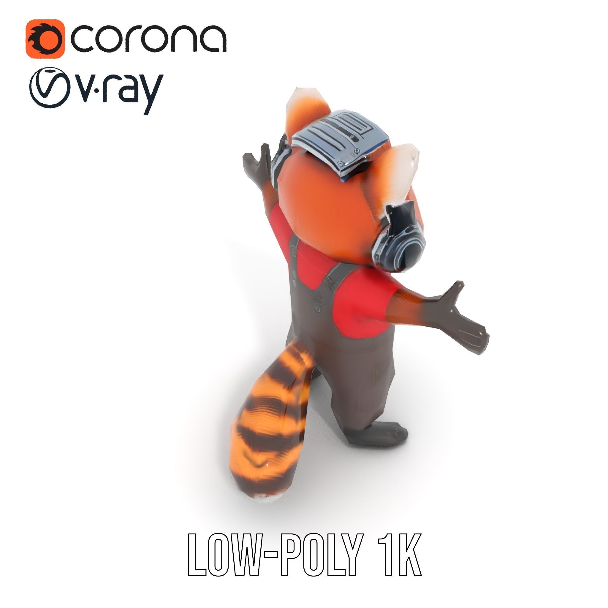 Animated Raccoon Character with Headphones Rigged and Animated Low-poly 3D model_15