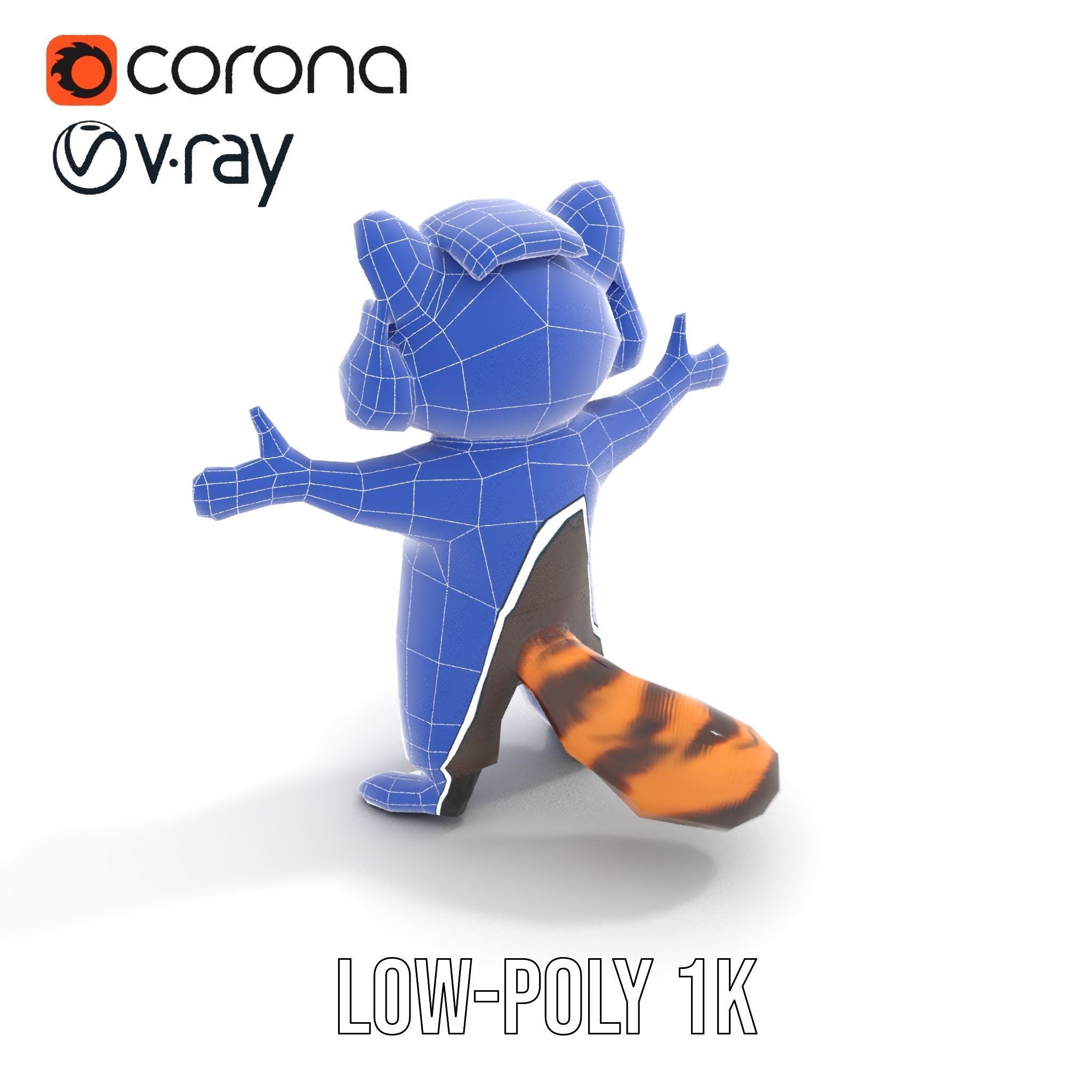 Animated Raccoon Character with Headphones Rigged and Animated Low-poly 3D model_12