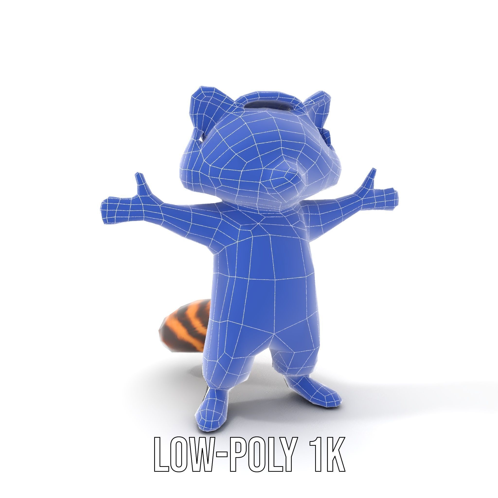 Animated Raccoon Character with Headphones Rigged and Animated Low-poly 3D model_22