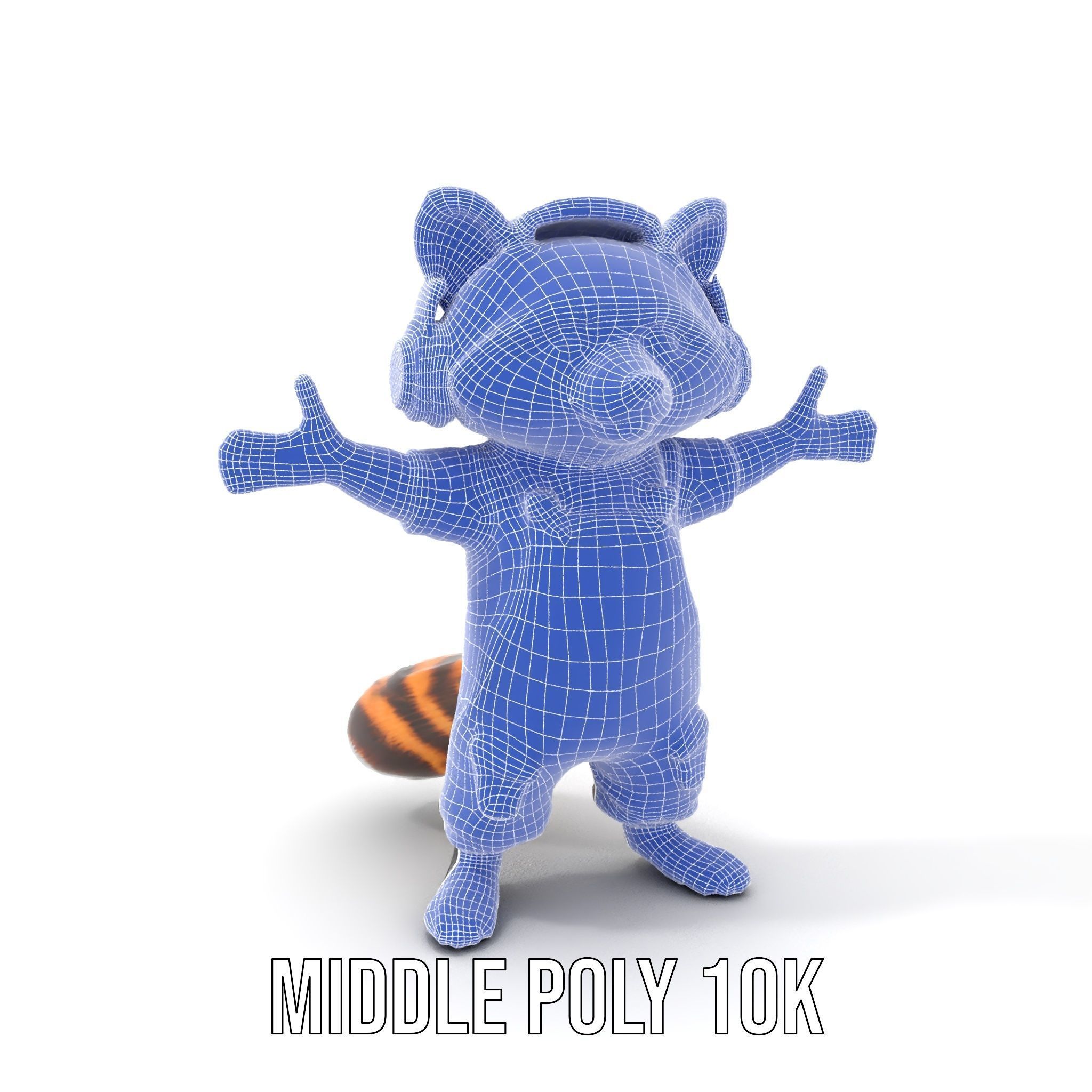 Animated Raccoon Character with Headphones Rigged and Animated Low-poly 3D model_14