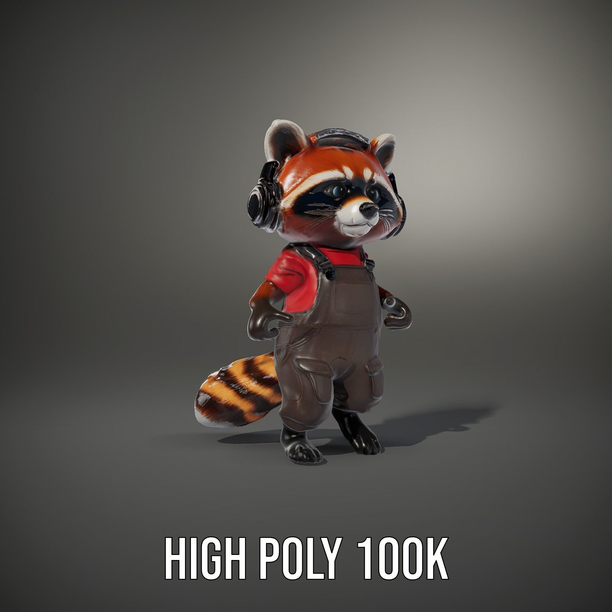 Animated Raccoon Character with Headphones Rigged and Animated Low-poly 3D model_10