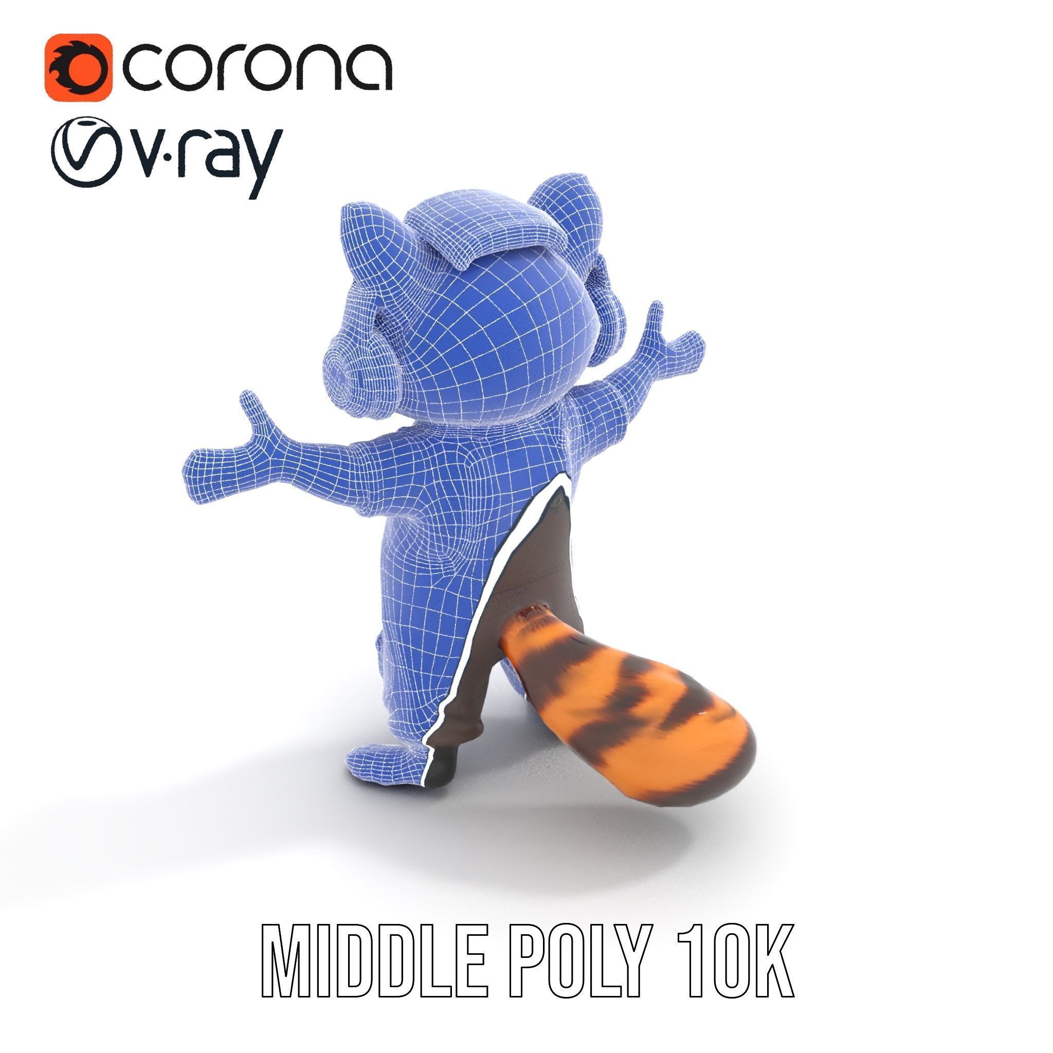 Animated Raccoon Character with Headphones Rigged and Animated Low-poly 3D model_16