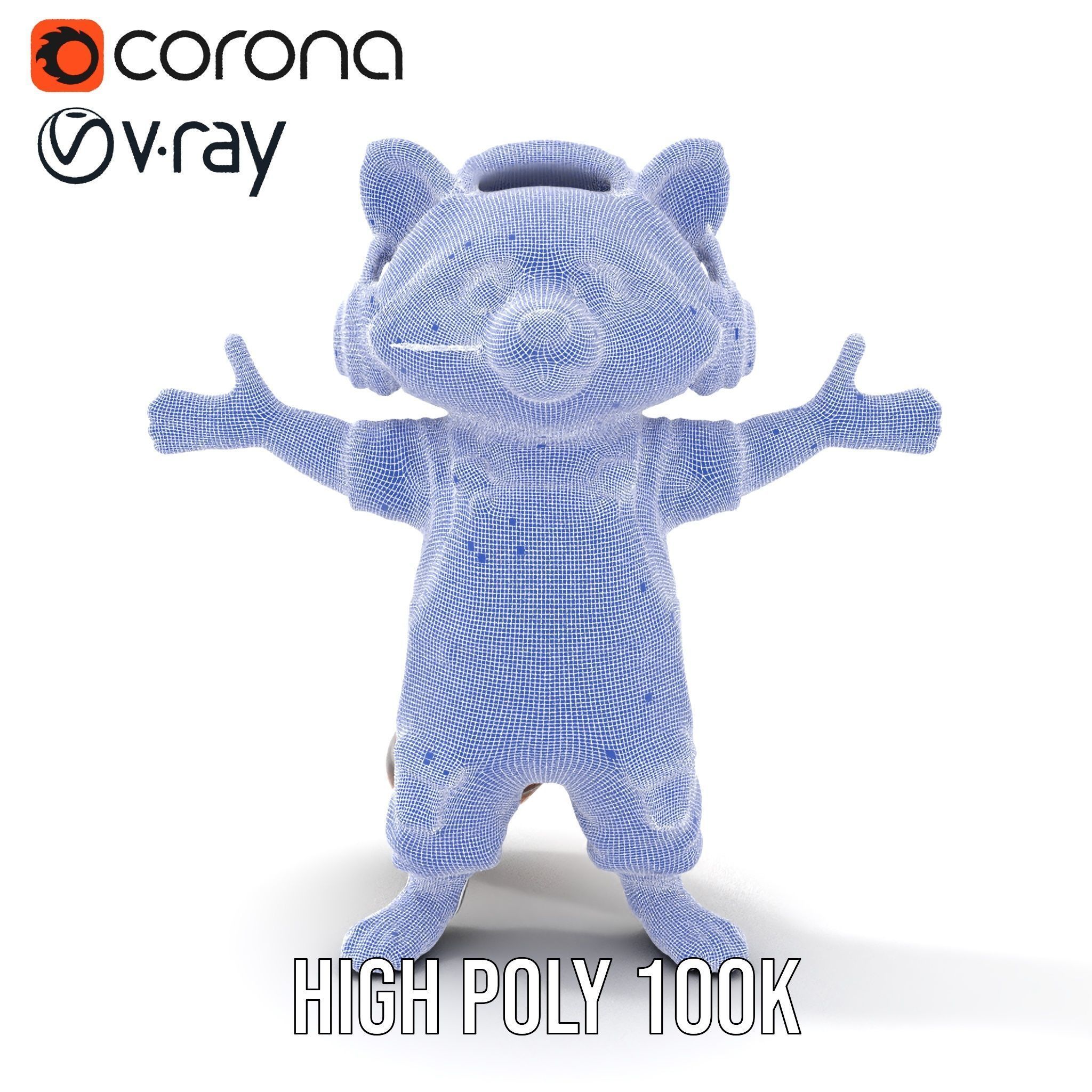 Animated Raccoon Character with Headphones Rigged and Animated Low-poly 3D model_36