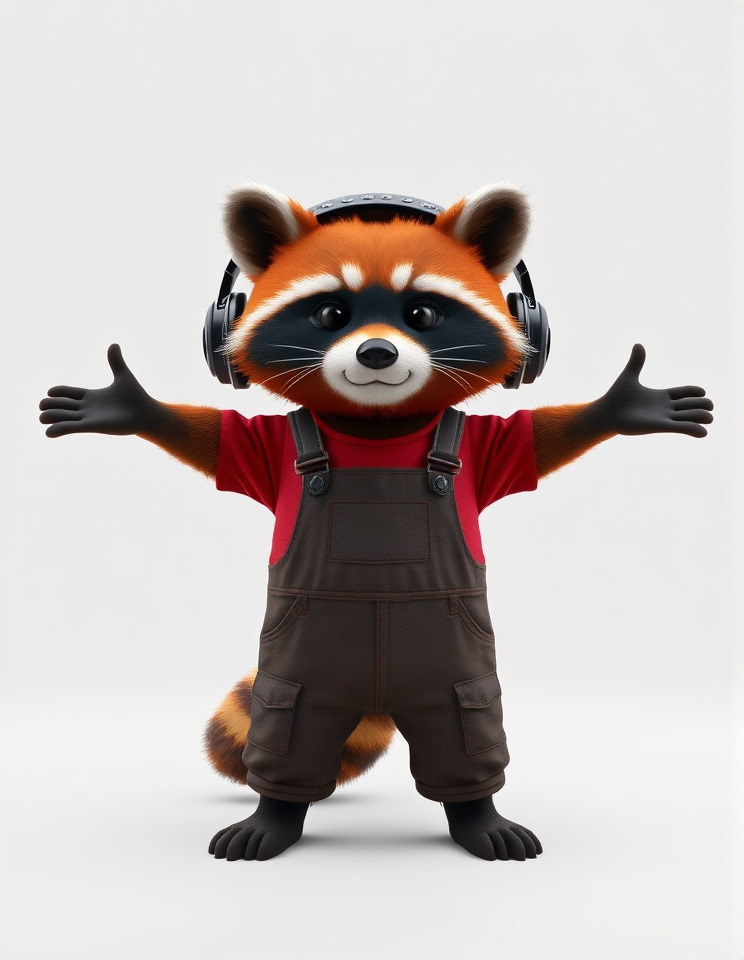 Animated Raccoon Character with Headphones Rigged and Animated Low-poly 3D model_3