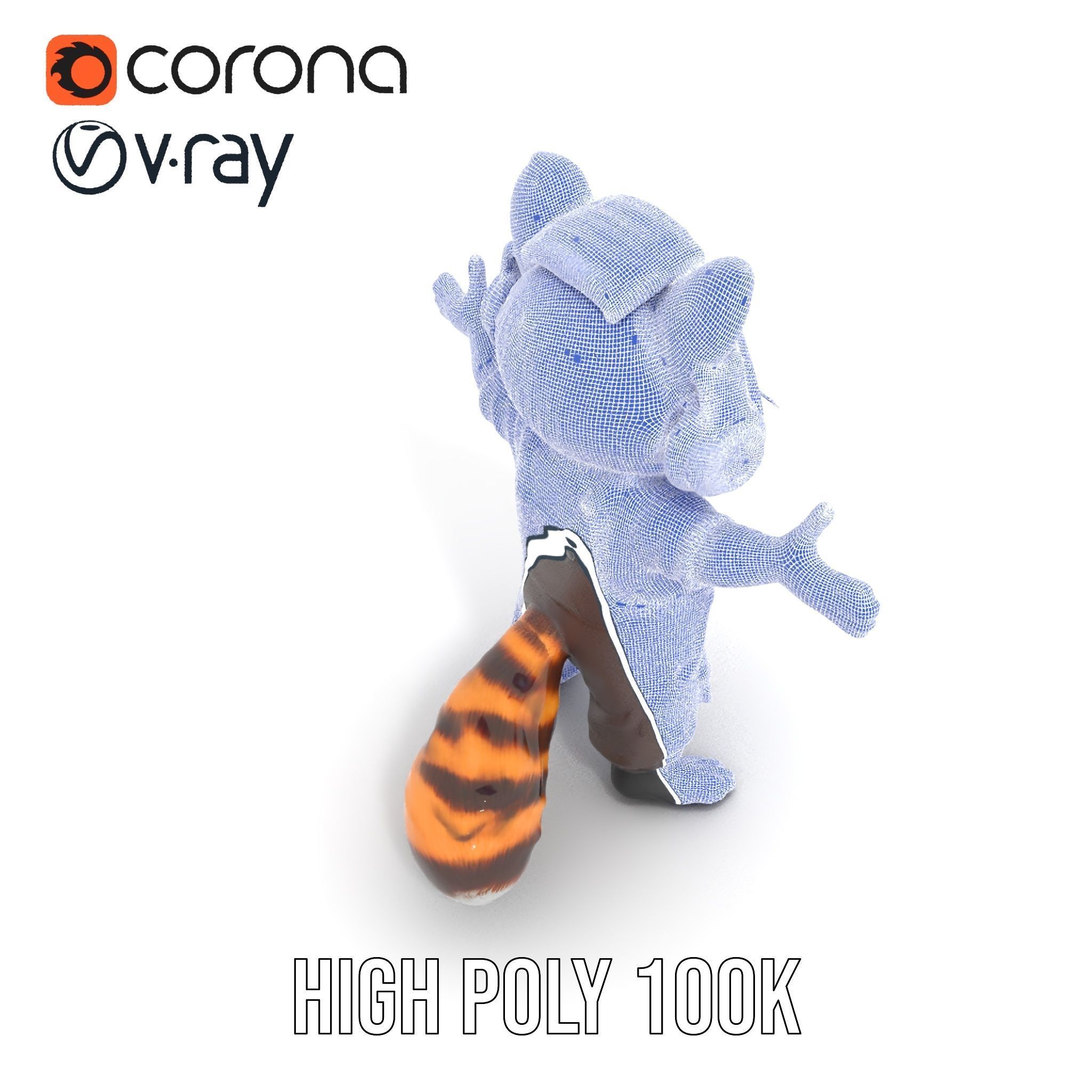 Animated Raccoon Character with Headphones Rigged and Animated Low-poly 3D model_32