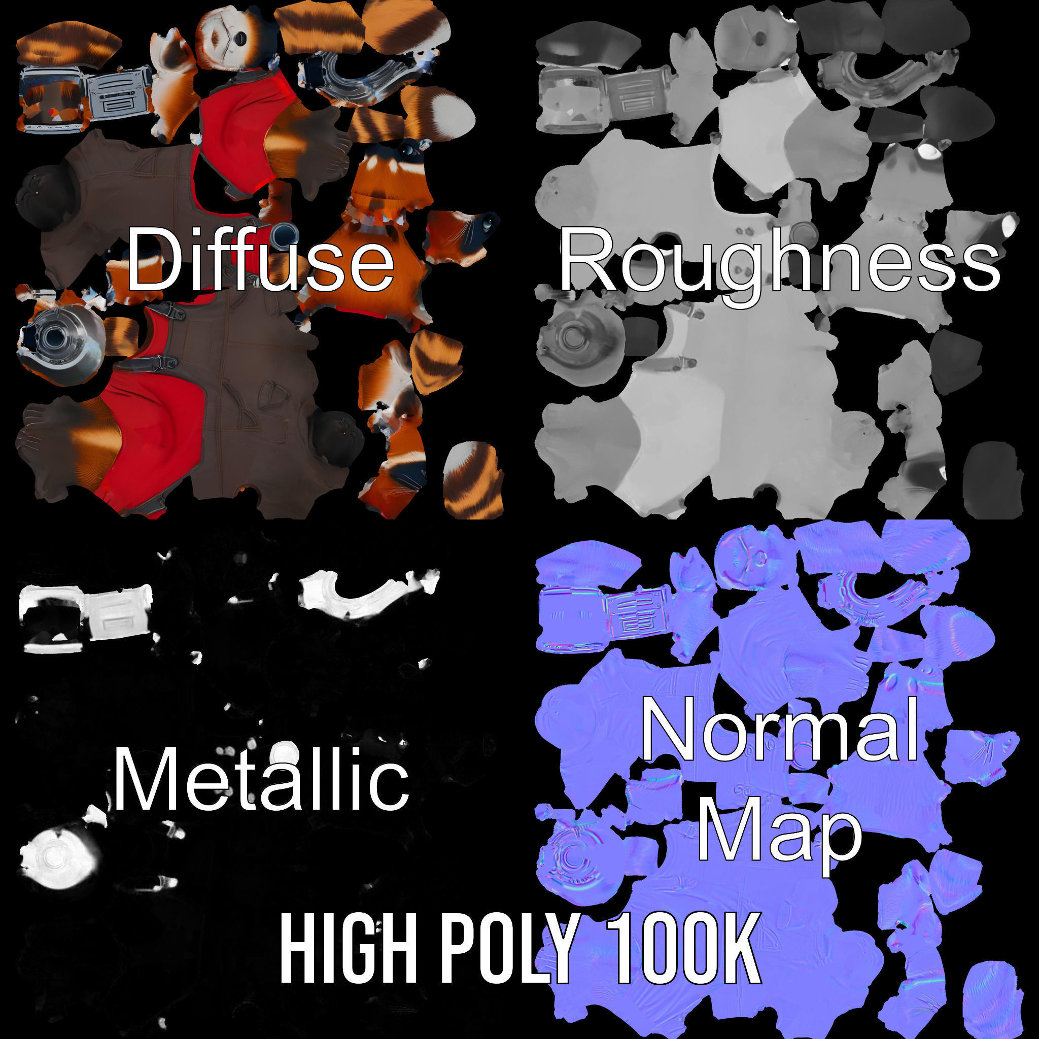 Animated Raccoon Character with Headphones Rigged and Animated Low-poly 3D model_4