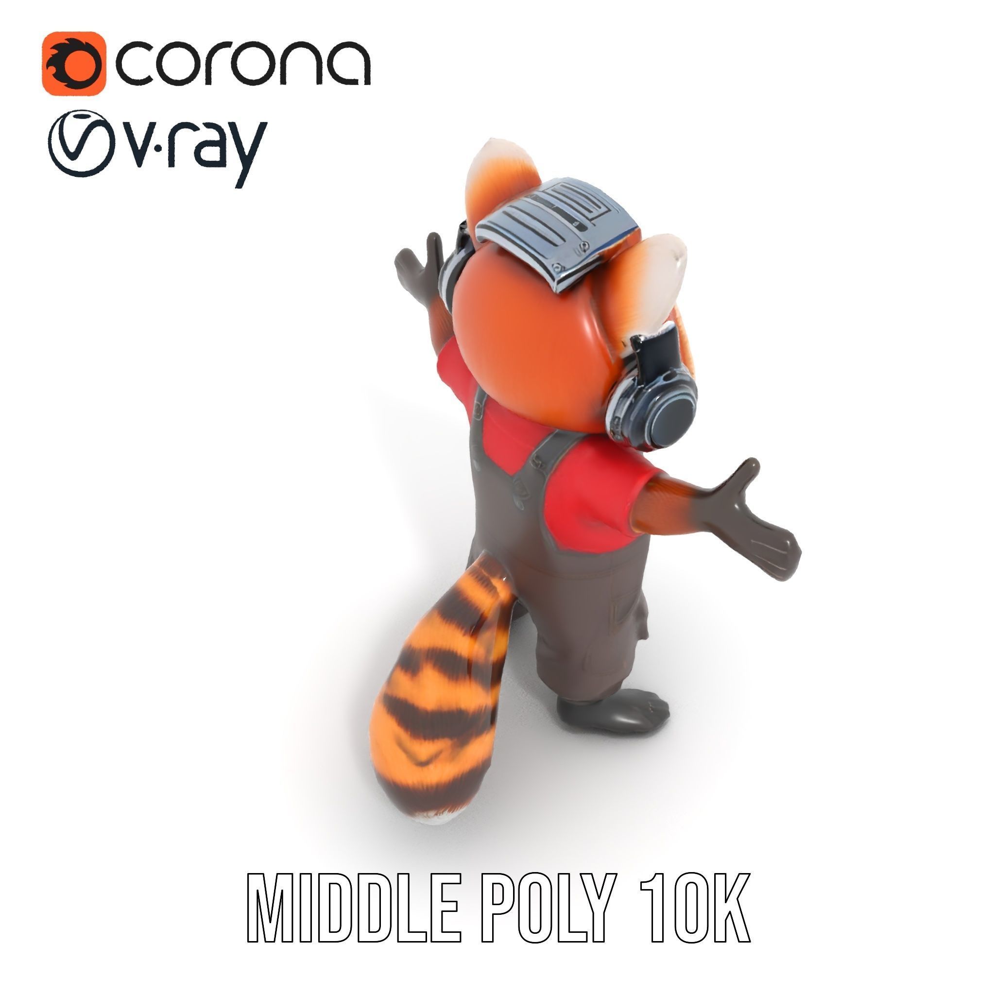 Animated Raccoon Character with Headphones Rigged and Animated Low-poly 3D model_30
