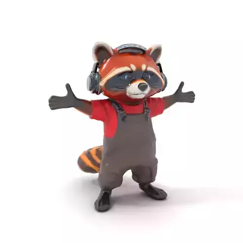 Animated Raccoon Character with Headphones Rigged and Animated Low-poly 3D model