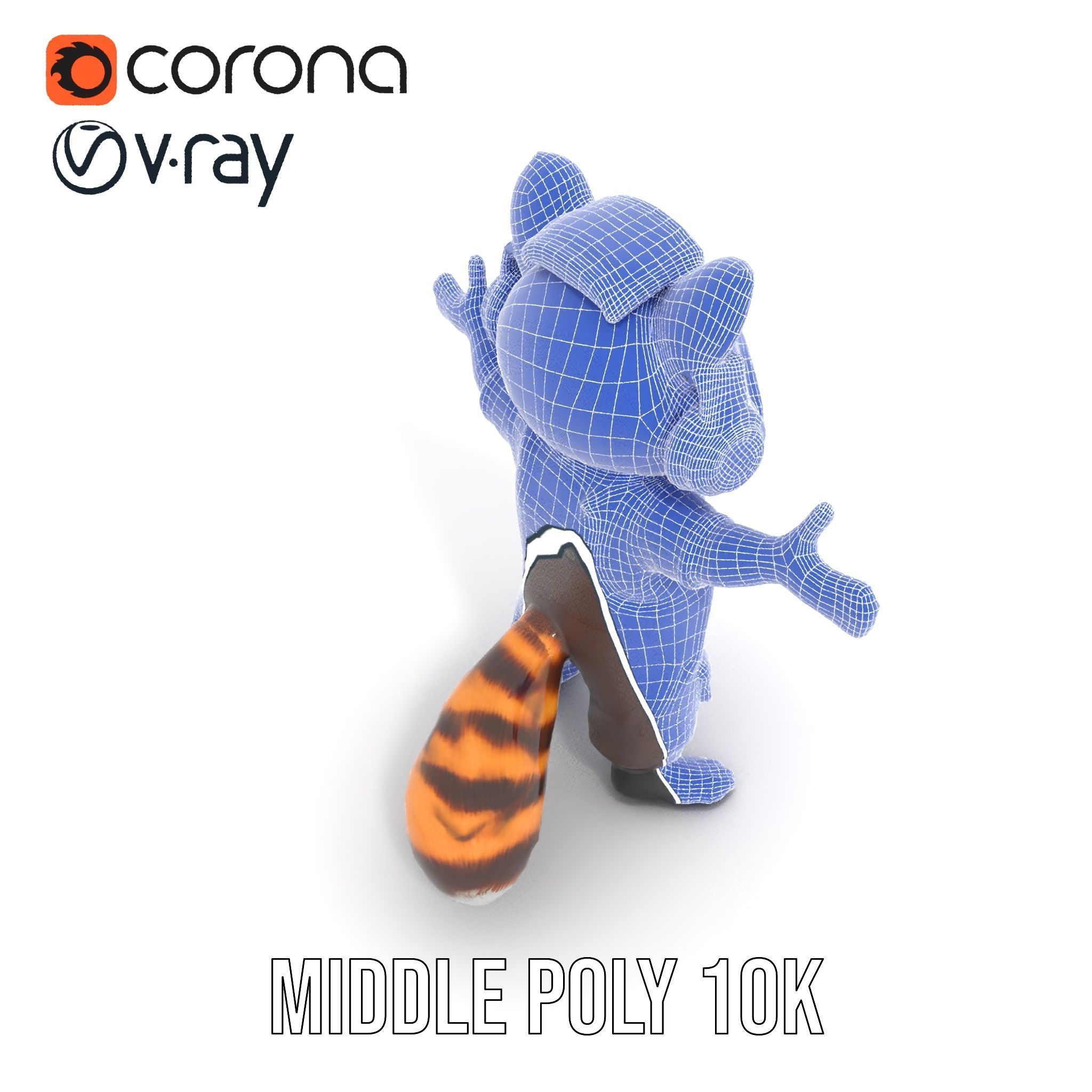 Animated Raccoon Character with Headphones Rigged and Animated Low-poly 3D model_19