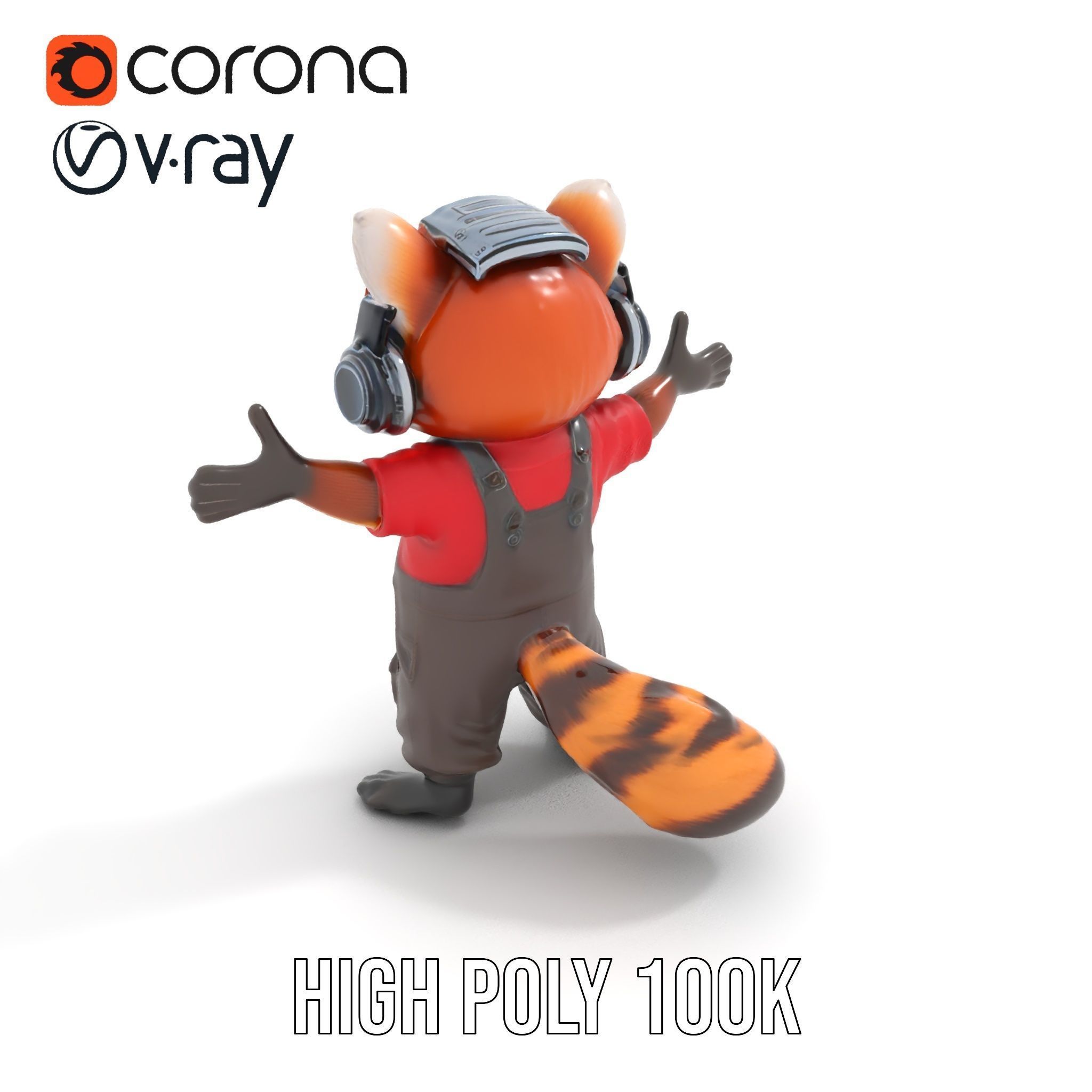 Animated Raccoon Character with Headphones Rigged and Animated Low-poly 3D model_26