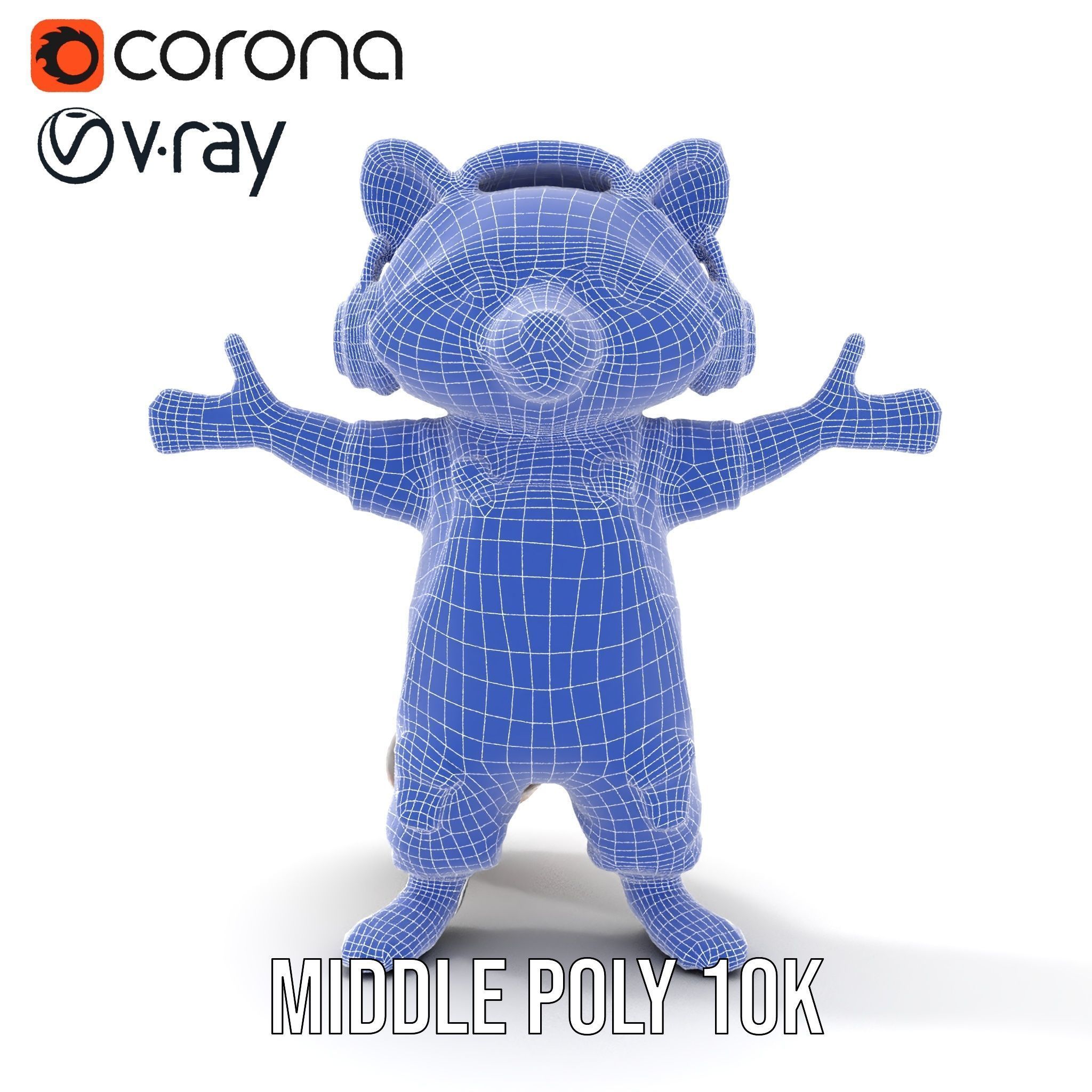 Animated Raccoon Character with Headphones Rigged and Animated Low-poly 3D model_33