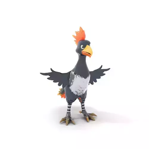 Vibrant Crested Bird Character Rigged and Animated Model Low-poly 3D model