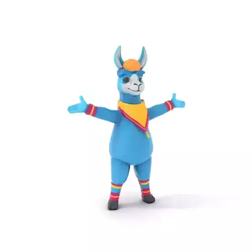 Colorful Llama Character Model Rigged and Animated for Games Low-poly 3D model