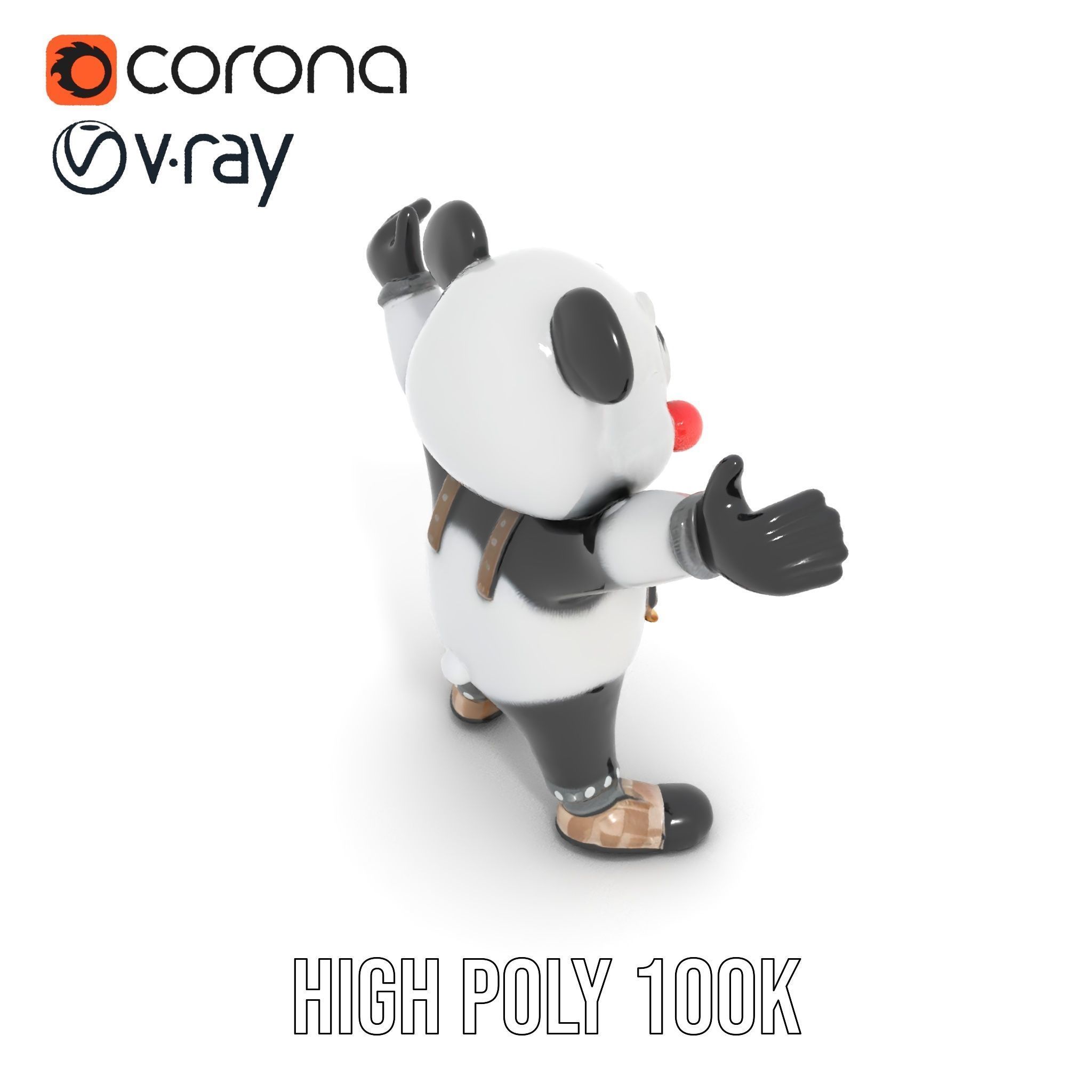 Animated Cute Panda Character Model Rigged and Animated Low-poly 3D model_21