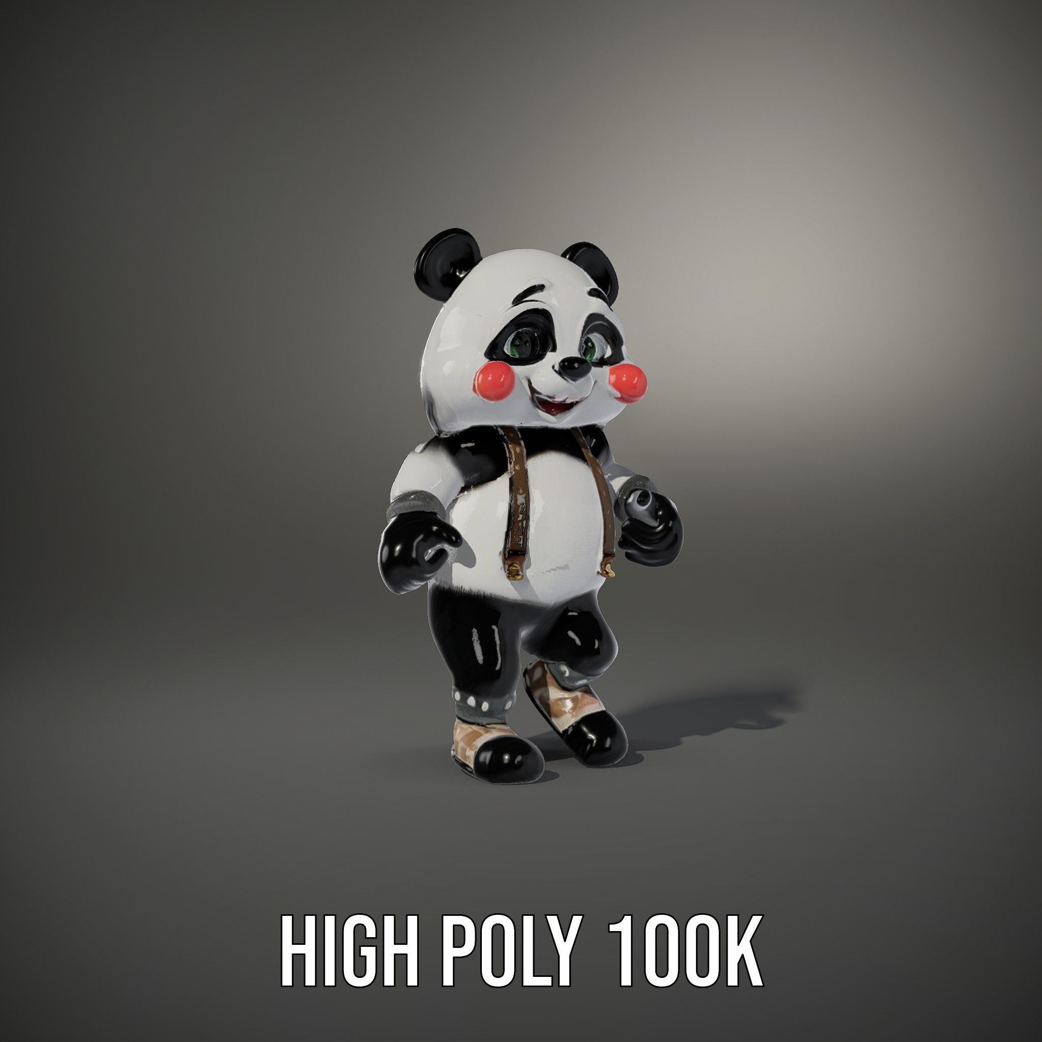 Animated Cute Panda Character Model Rigged and Animated Low-poly 3D model_9