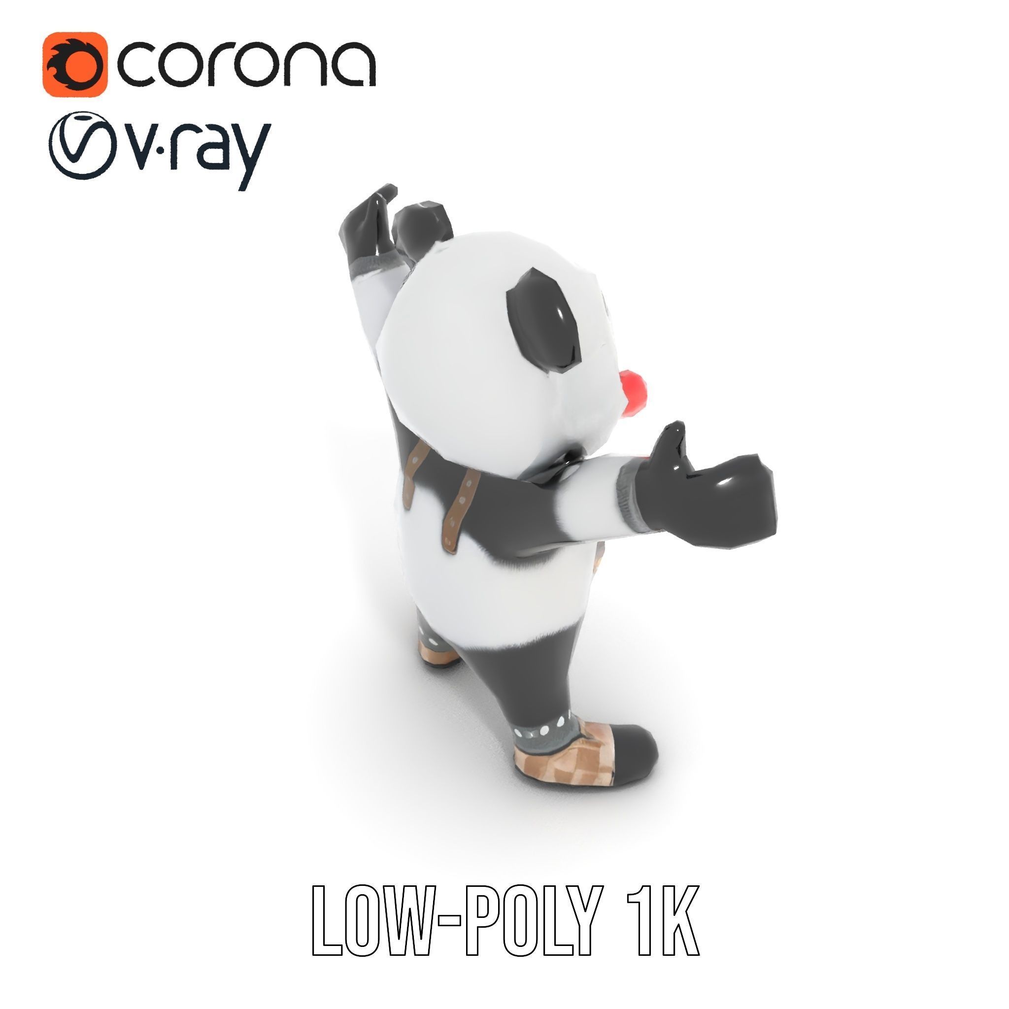 Animated Cute Panda Character Model Rigged and Animated Low-poly 3D model_8