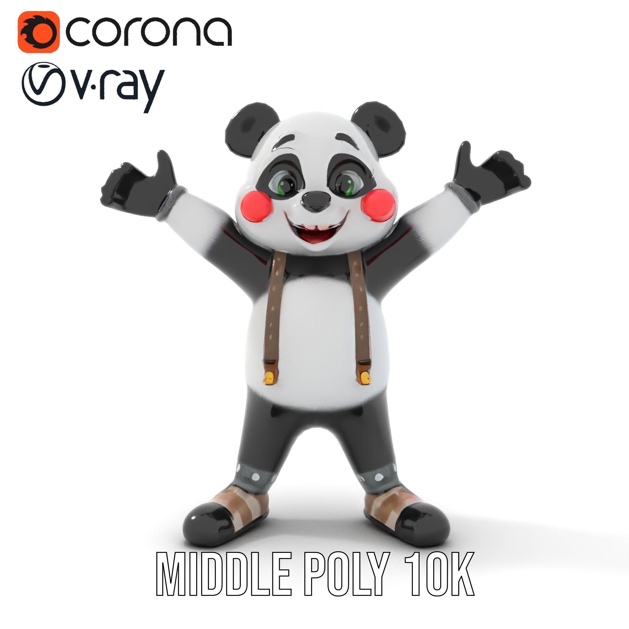Animated Cute Panda Character Model Rigged and Animated Low-poly 3D model_16