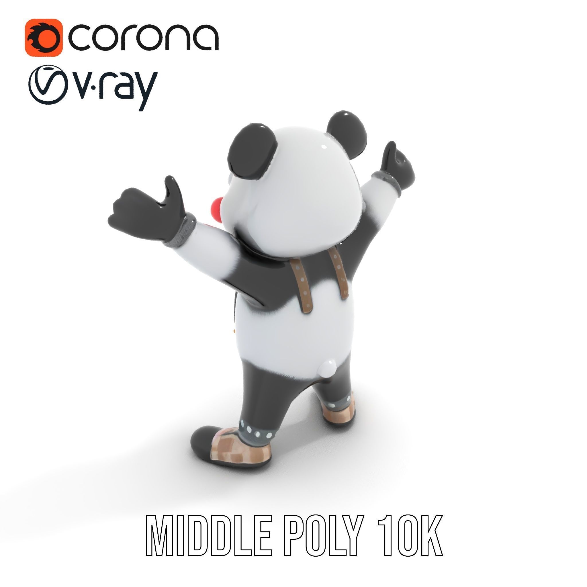 Animated Cute Panda Character Model Rigged and Animated Low-poly 3D model_14