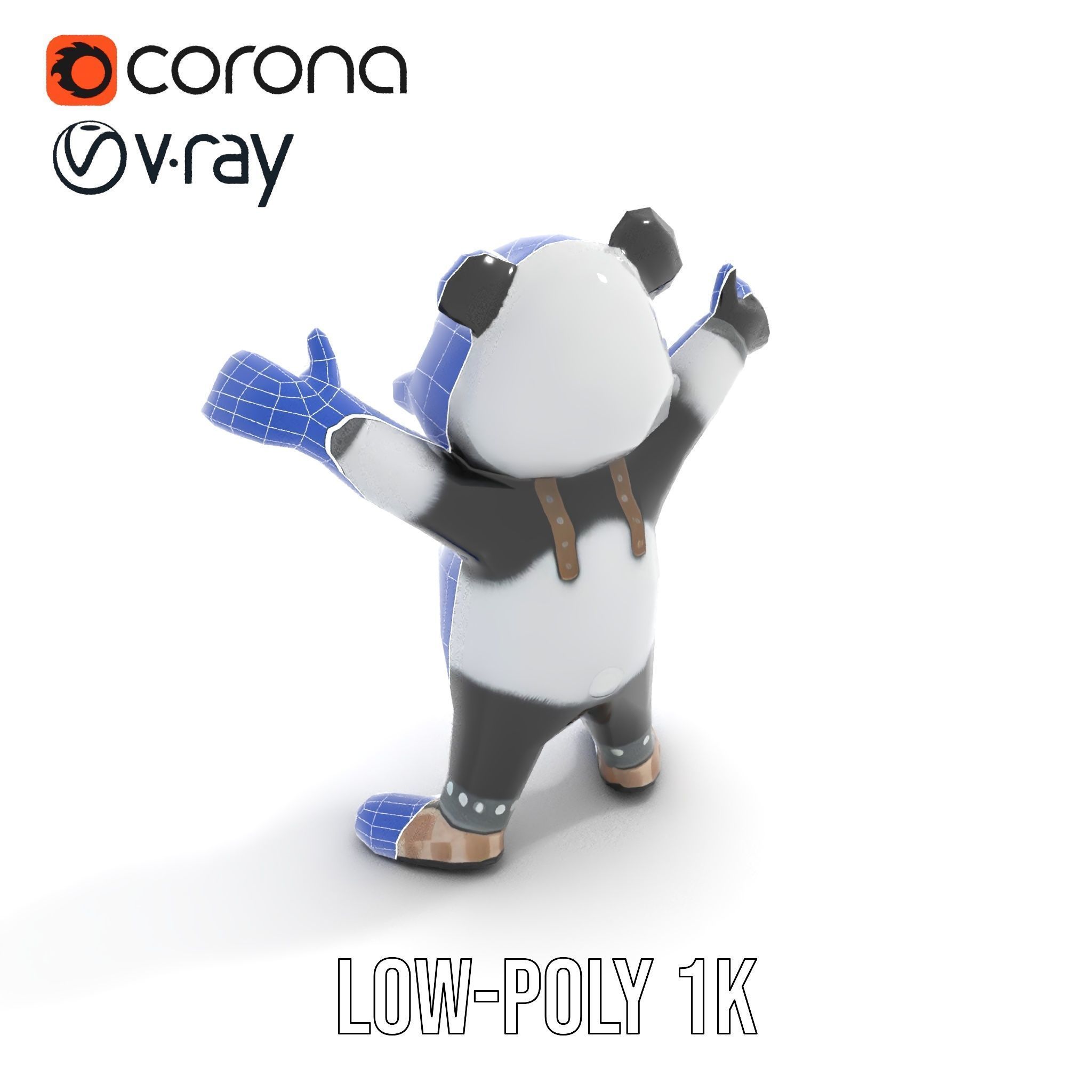Animated Cute Panda Character Model Rigged and Animated Low-poly 3D model_13