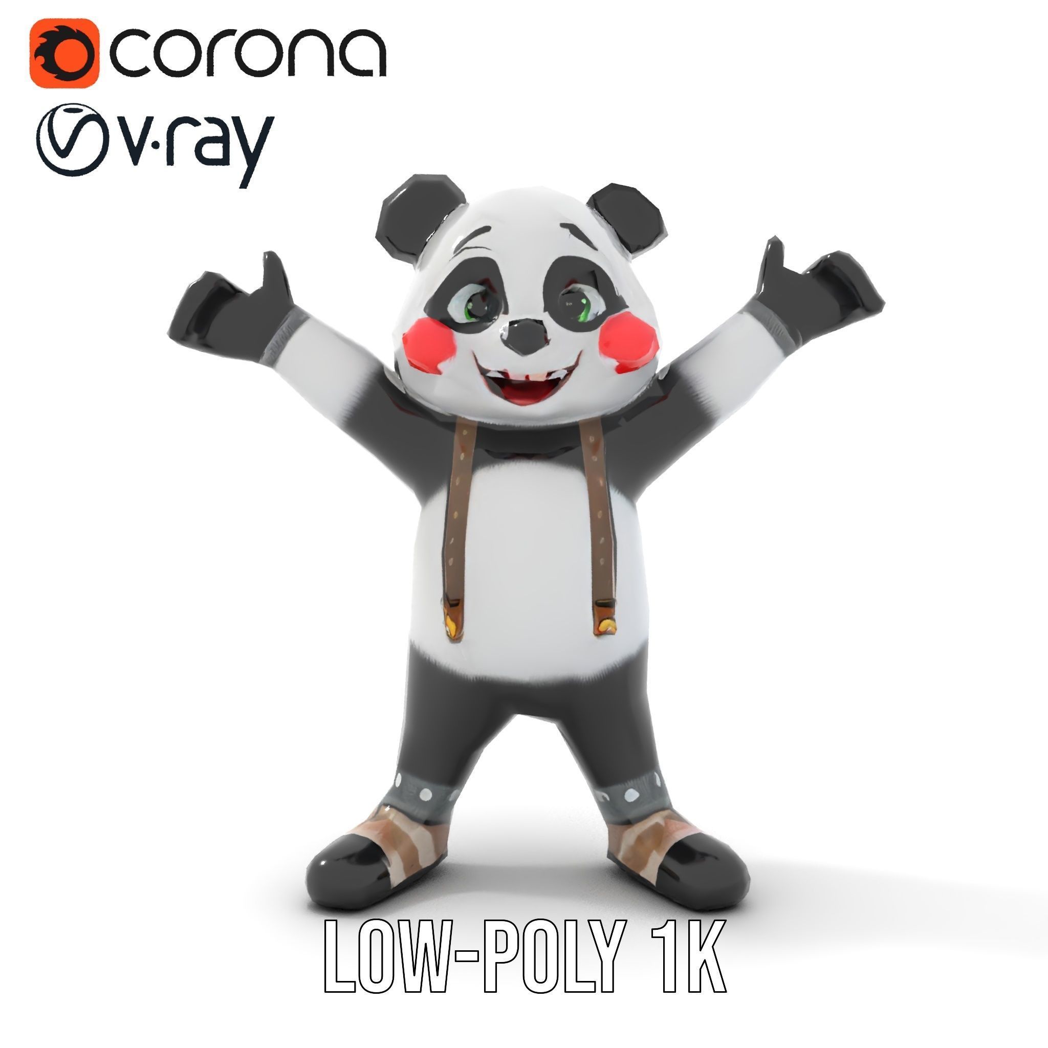 Animated Cute Panda Character Model Rigged and Animated Low-poly 3D model_17