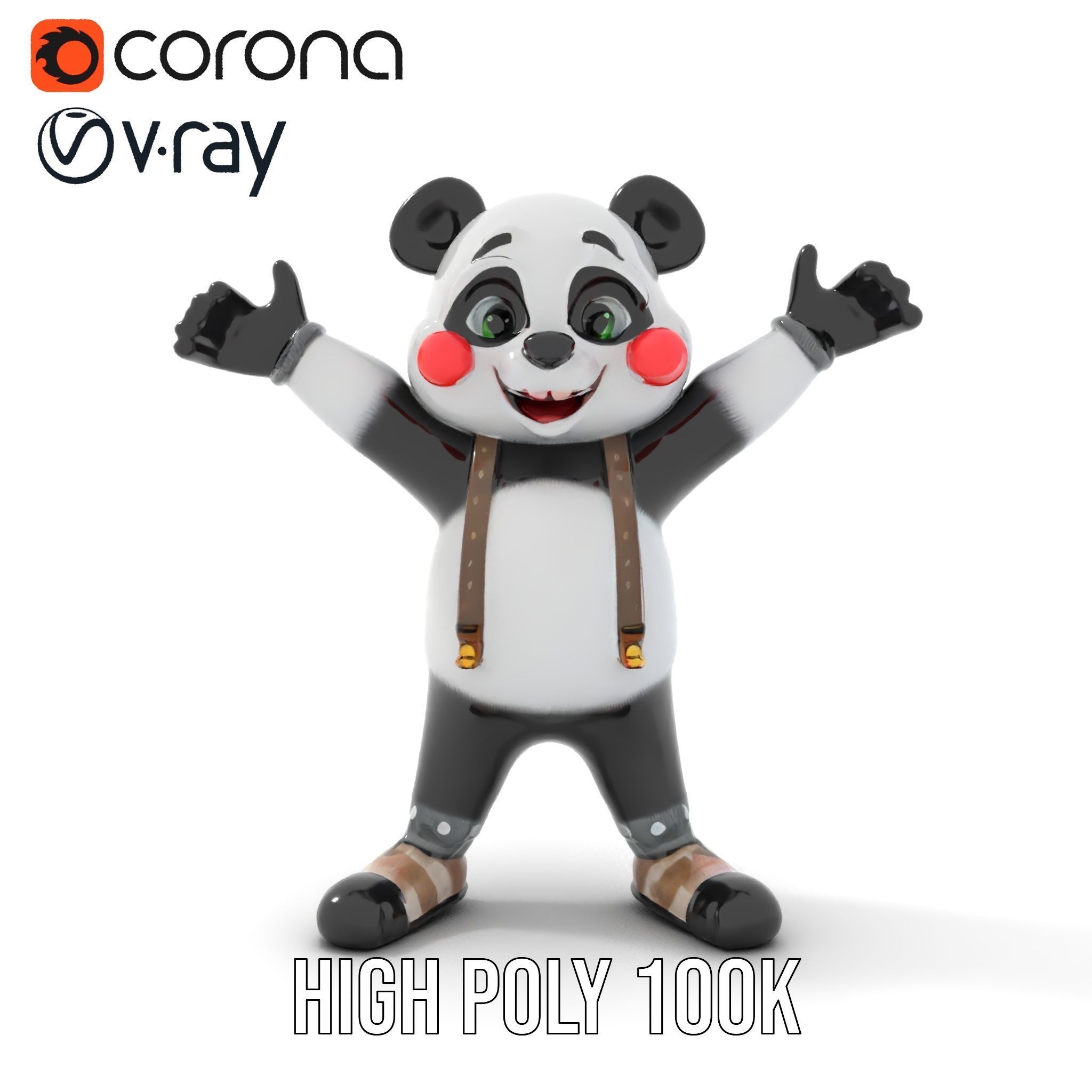 Animated Cute Panda Character Model Rigged and Animated Low-poly 3D model_24