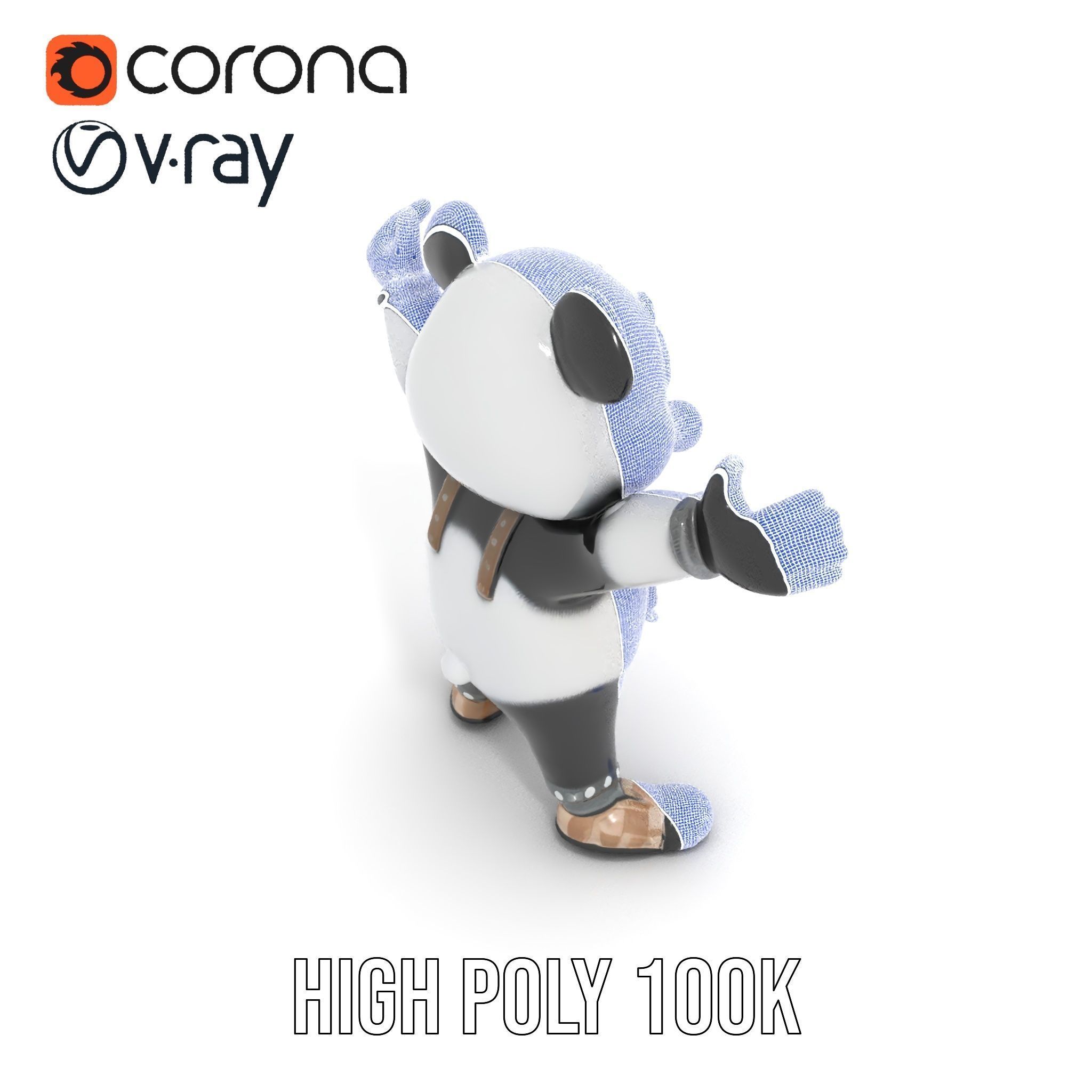 Animated Cute Panda Character Model Rigged and Animated Low-poly 3D model_37