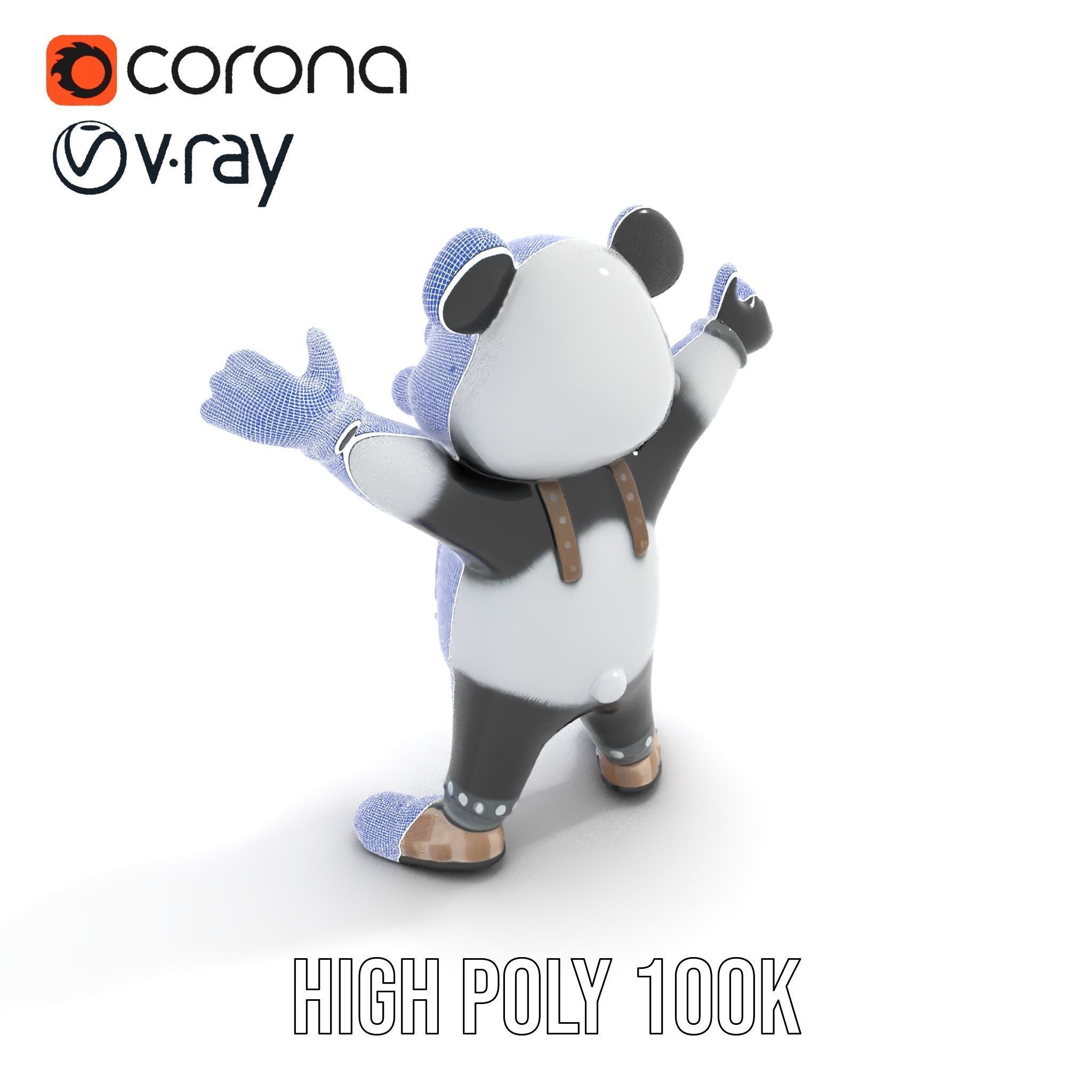 Animated Cute Panda Character Model Rigged and Animated Low-poly 3D model_27