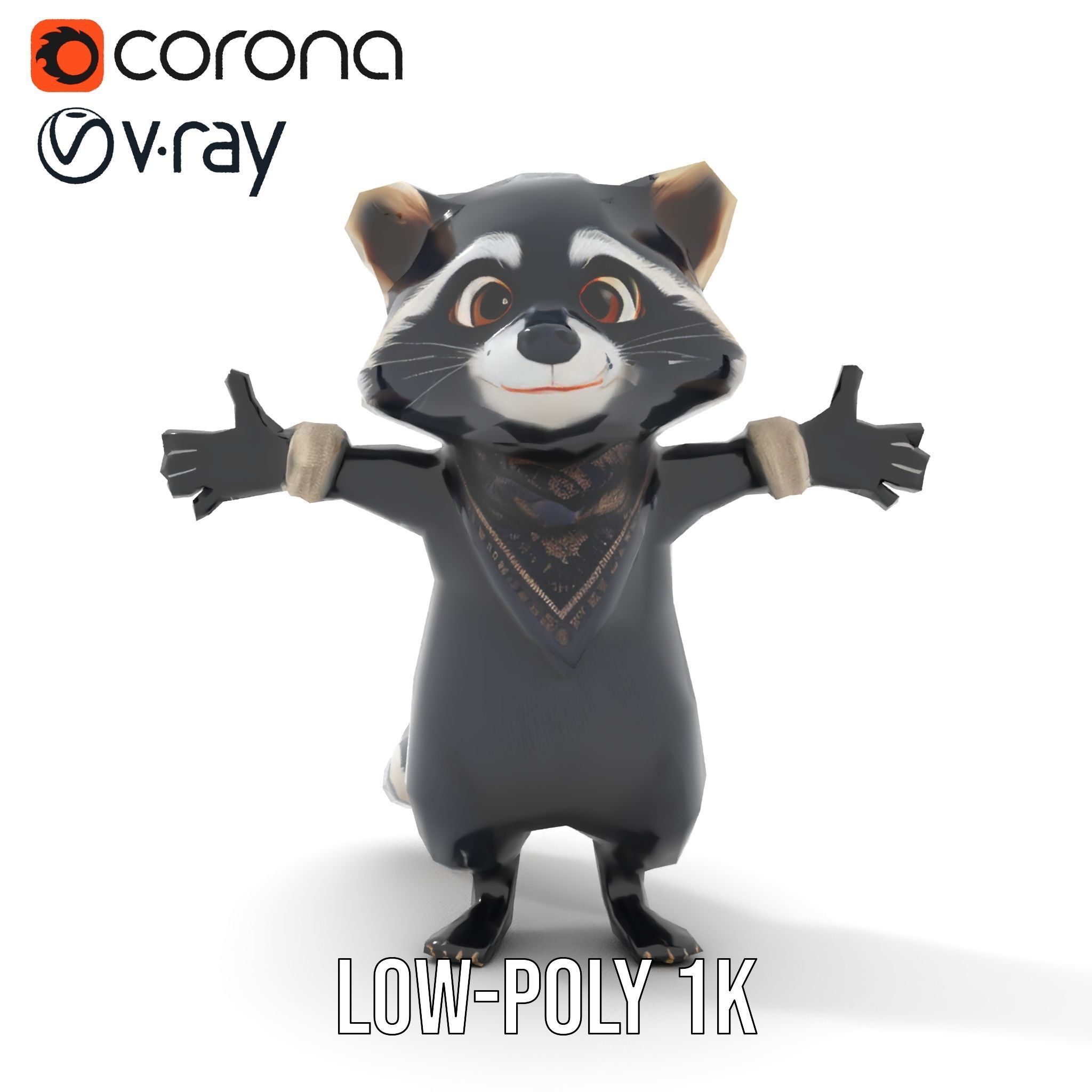 Charming Rigged and Animated Raccoon Character Model with Acc... Low-poly 3D model_17