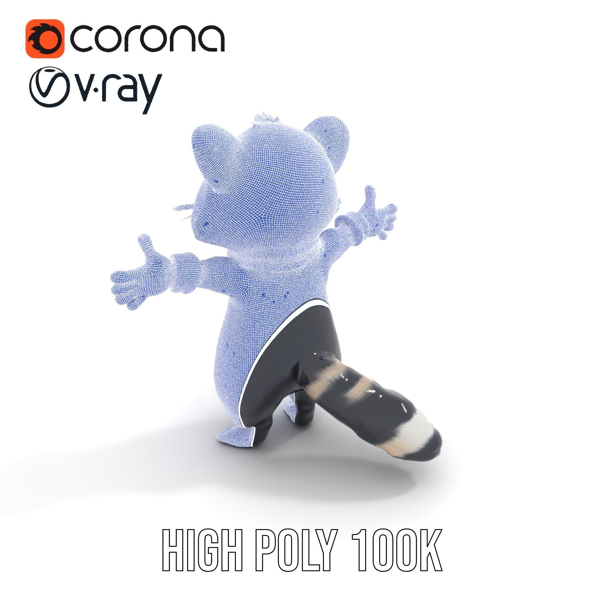 Charming Rigged and Animated Raccoon Character Model with Acc... Low-poly 3D model_29