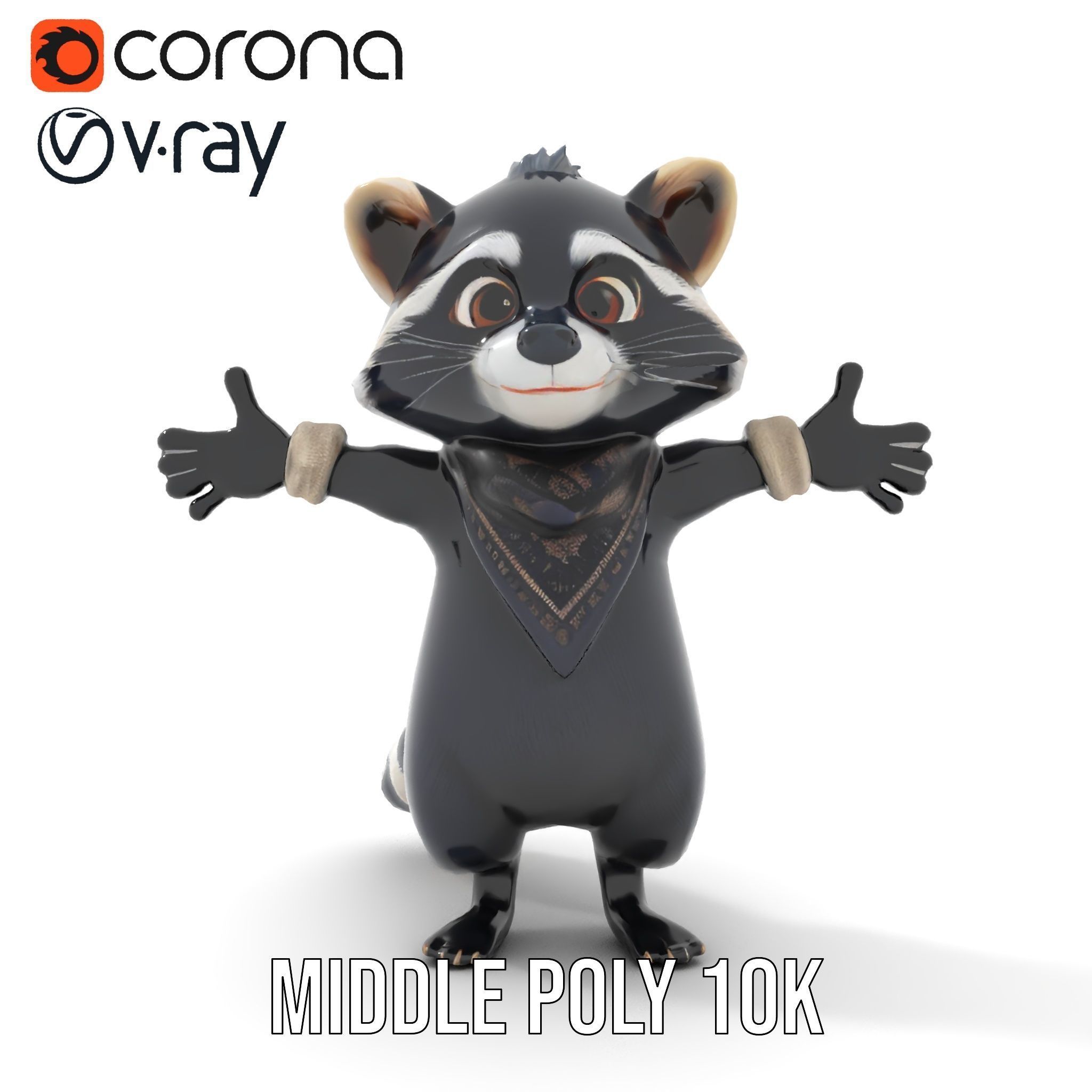 Charming Rigged and Animated Raccoon Character Model with Acc... Low-poly 3D model_25