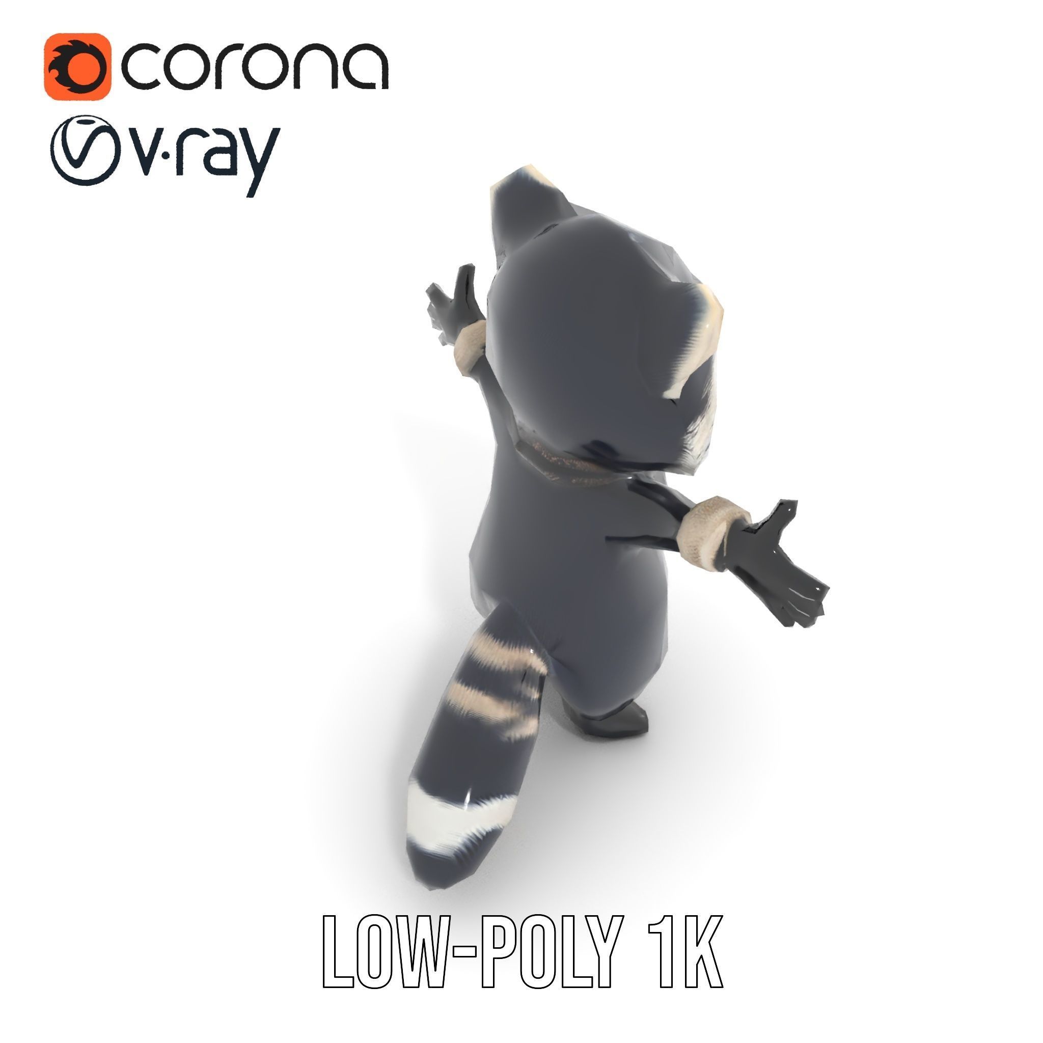 Charming Rigged and Animated Raccoon Character Model with Acc... Low-poly 3D model_15