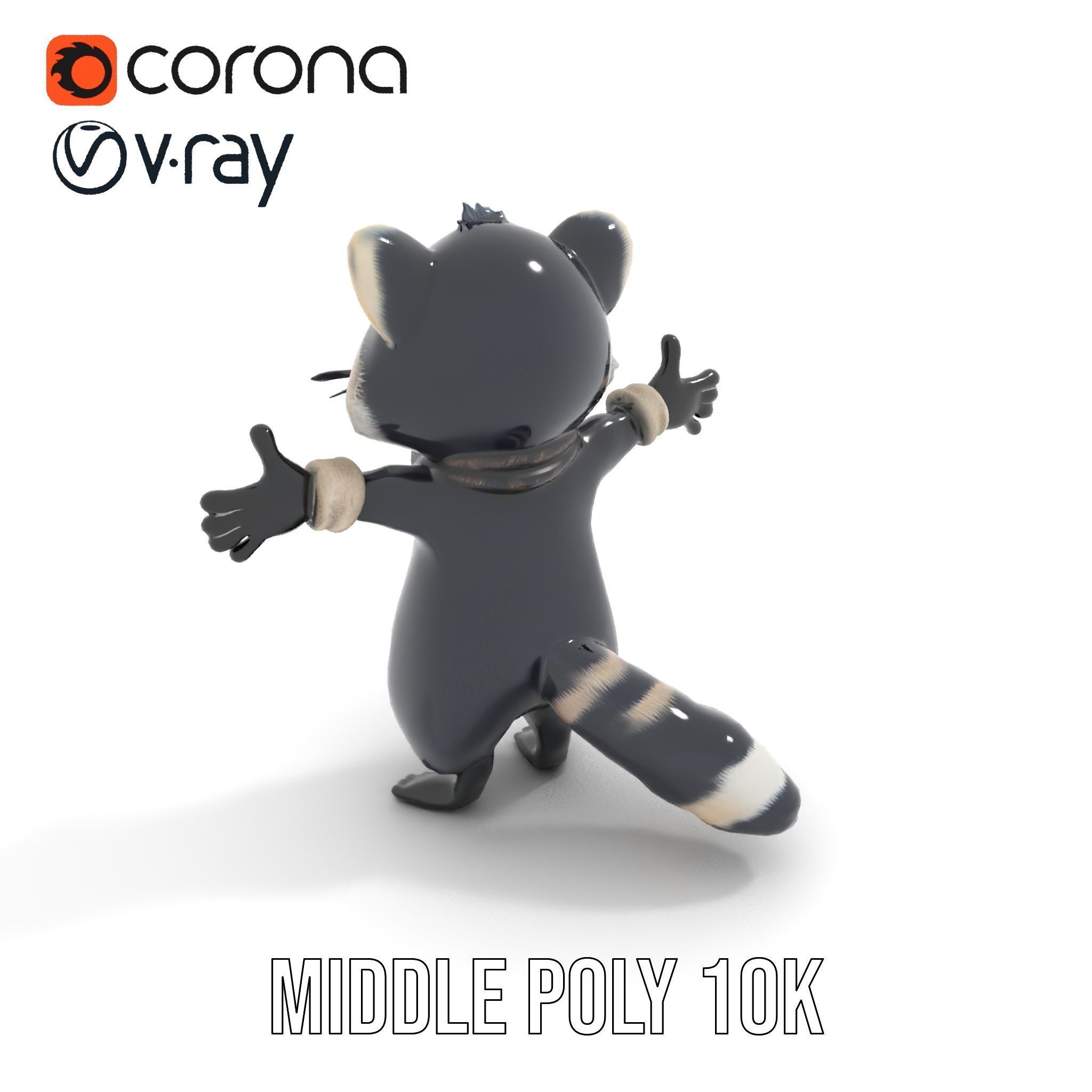 Charming Rigged and Animated Raccoon Character Model with Acc... Low-poly 3D model_14