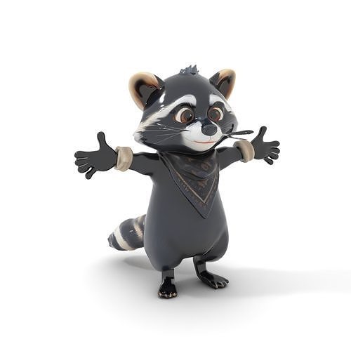 Charming Rigged and Animated Raccoon Character Model with Acc... Low-poly 3D model