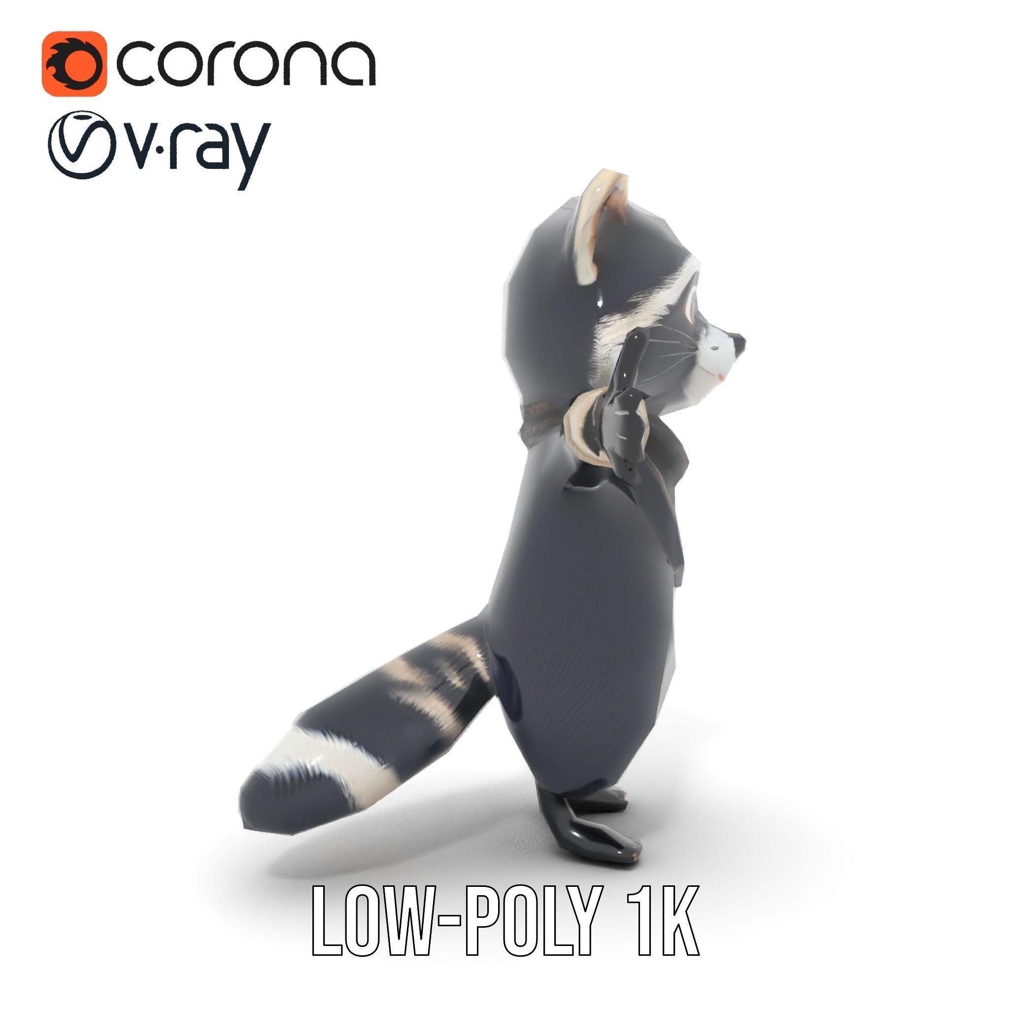 Charming Rigged and Animated Raccoon Character Model with Acc... Low-poly 3D model_20