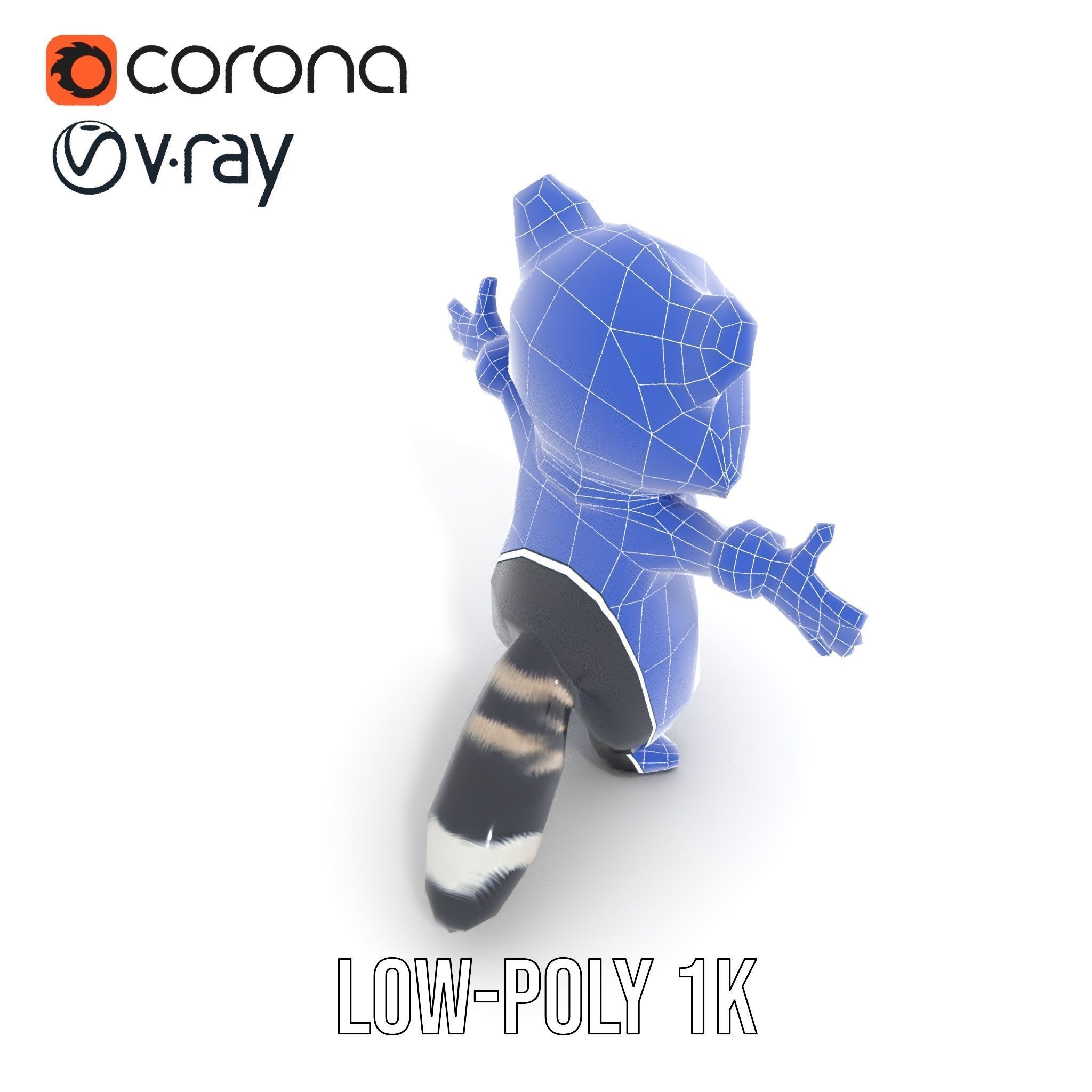 Charming Rigged and Animated Raccoon Character Model with Acc... Low-poly 3D model_9