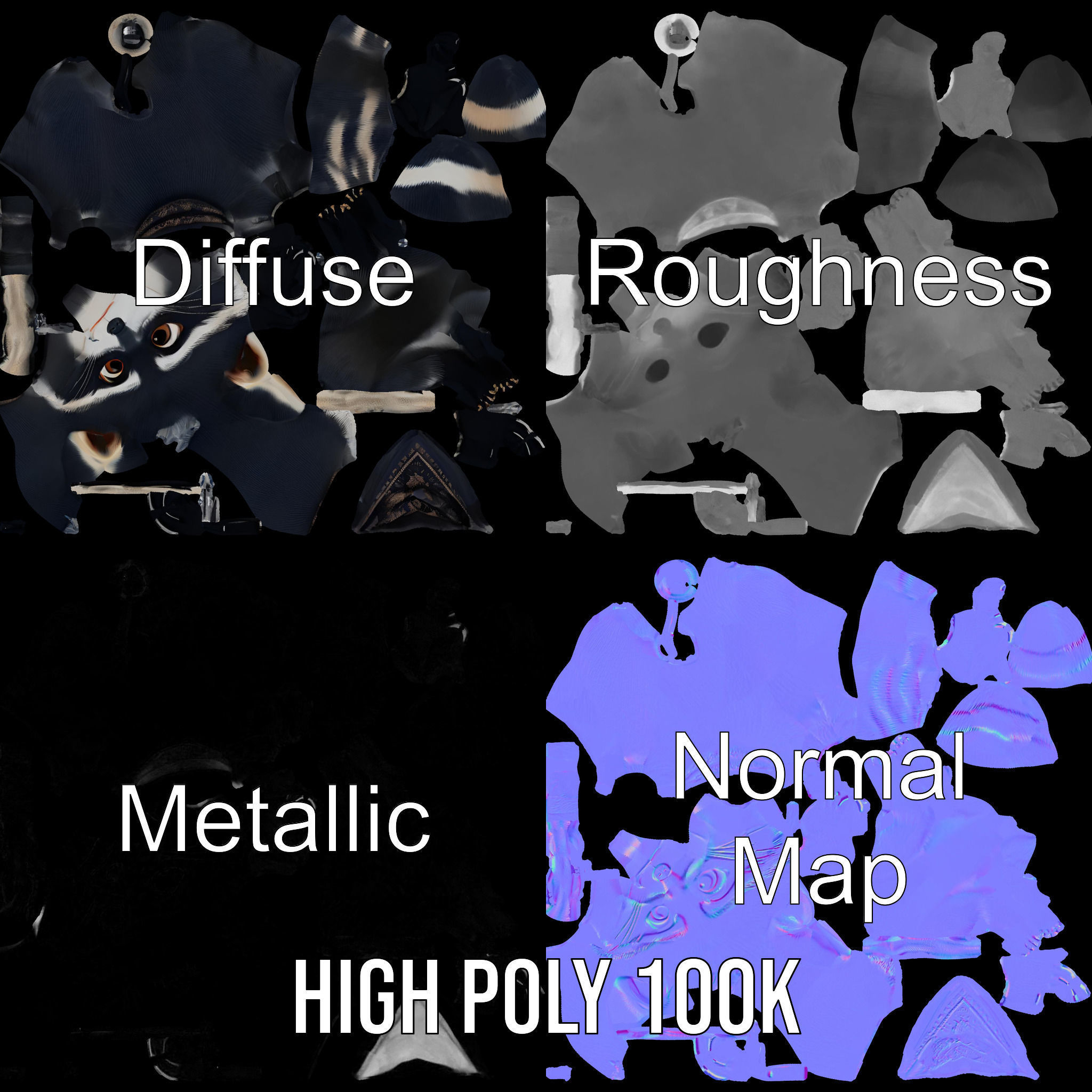 Charming Rigged and Animated Raccoon Character Model with Acc... Low-poly 3D model_4