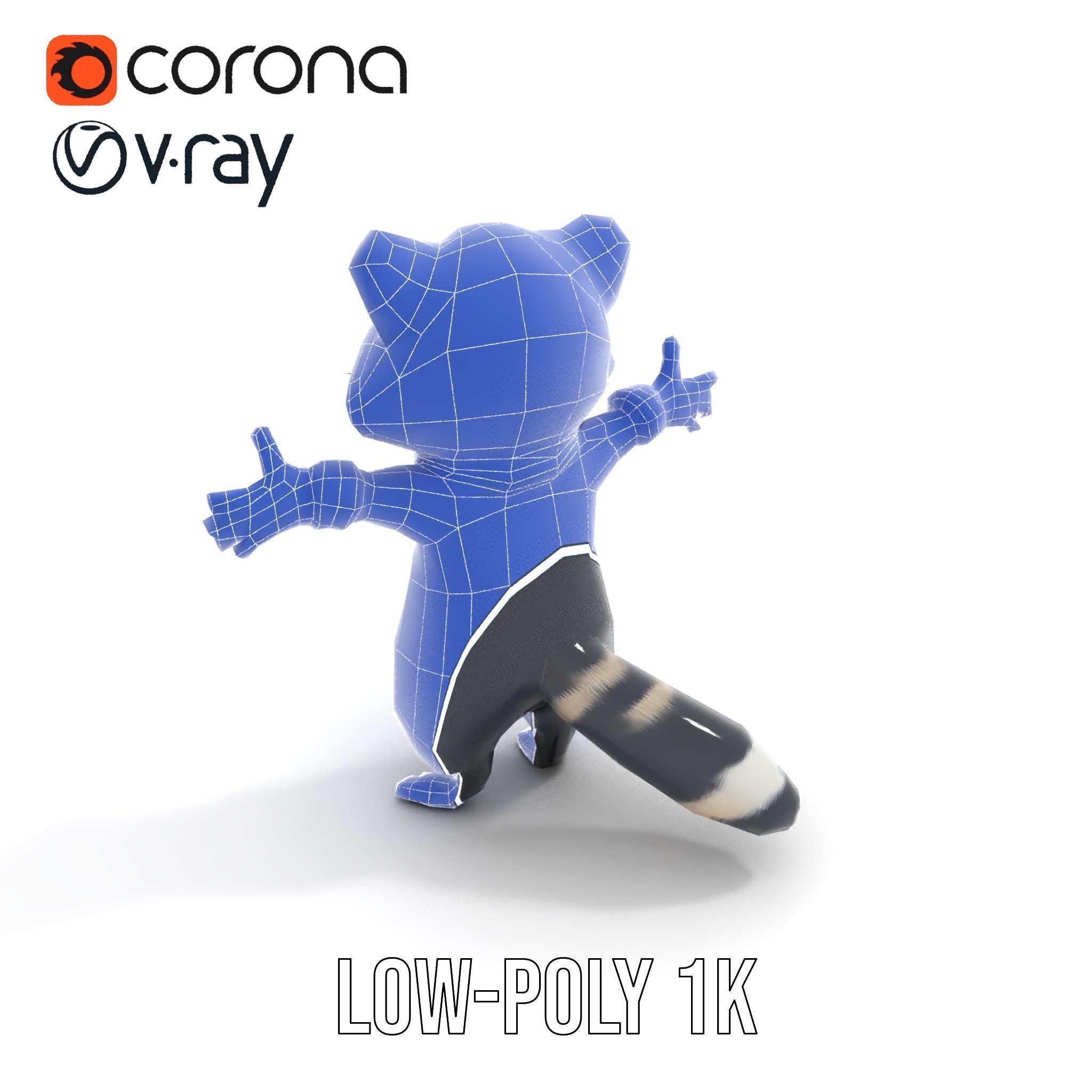 Charming Rigged and Animated Raccoon Character Model with Acc... Low-poly 3D model_28