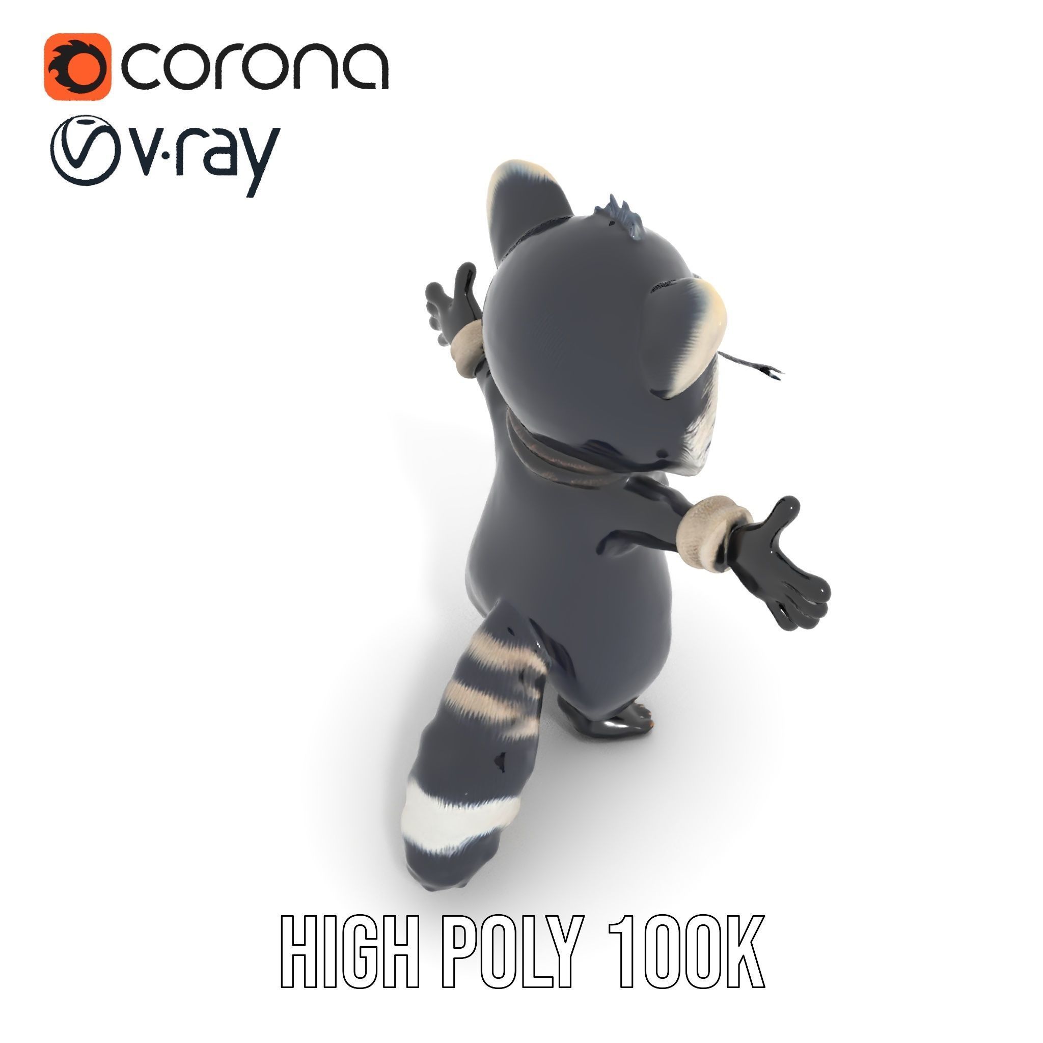 Charming Rigged and Animated Raccoon Character Model with Acc... Low-poly 3D model_18