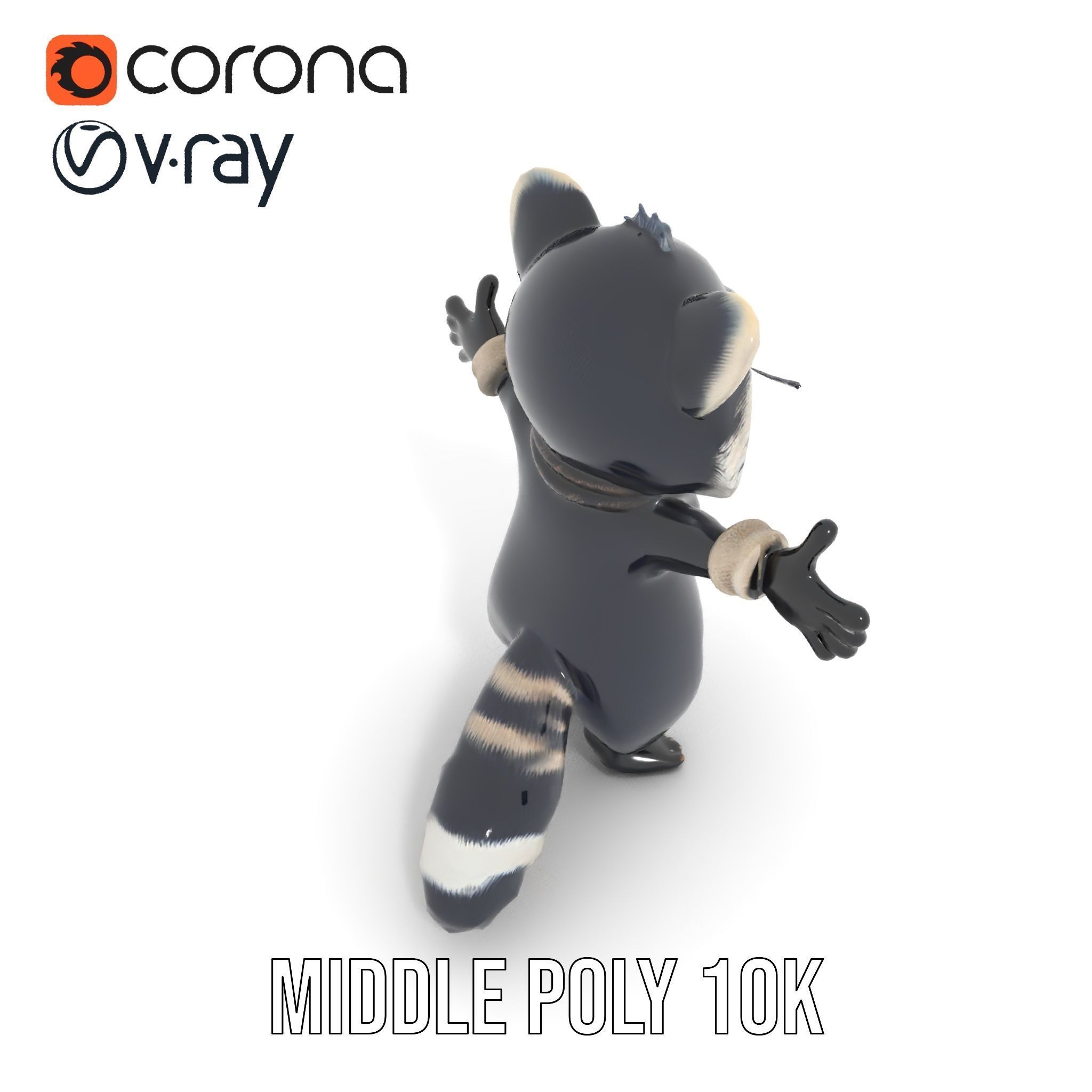 Charming Rigged and Animated Raccoon Character Model with Acc... Low-poly 3D model_11