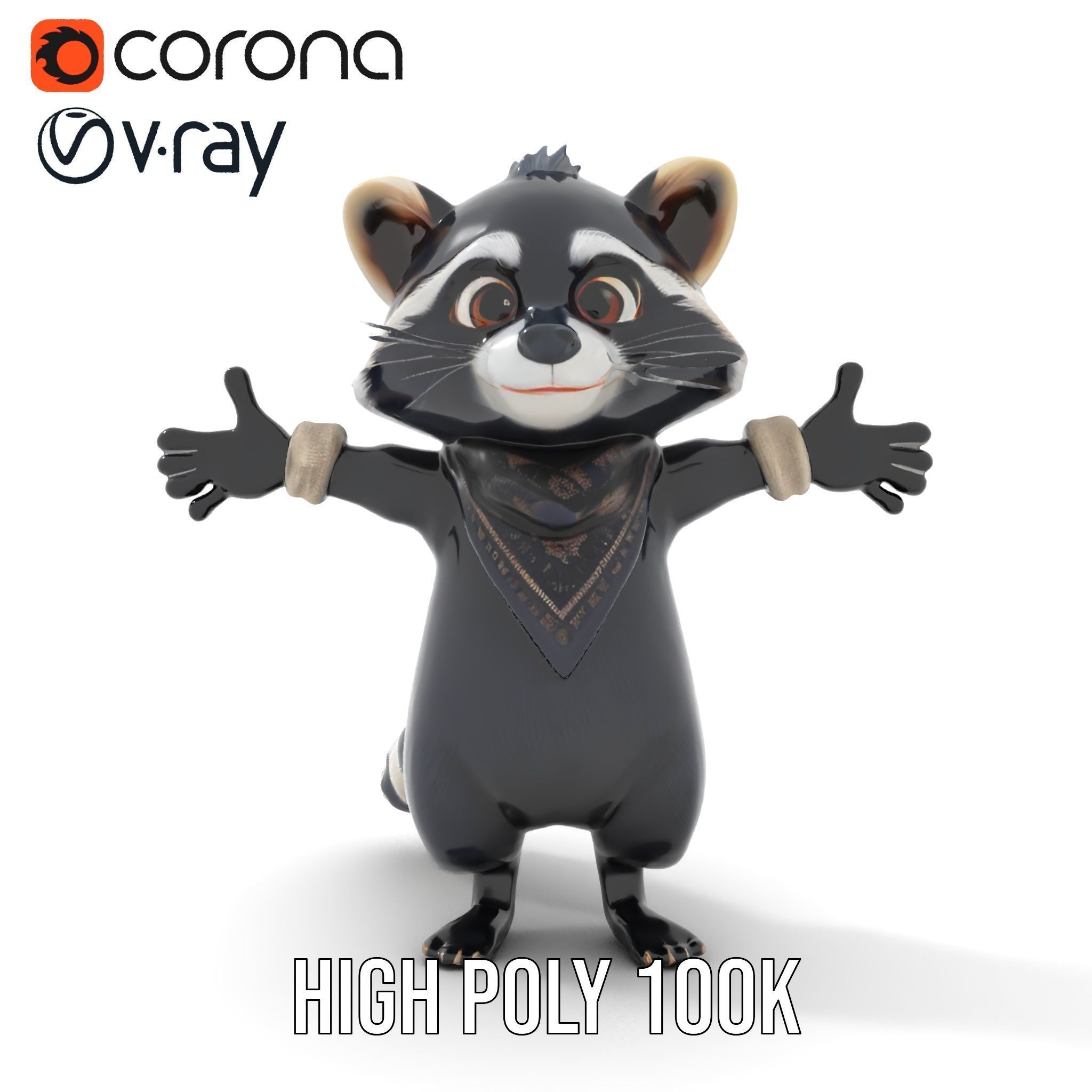 Charming Rigged and Animated Raccoon Character Model with Acc... Low-poly 3D model_21