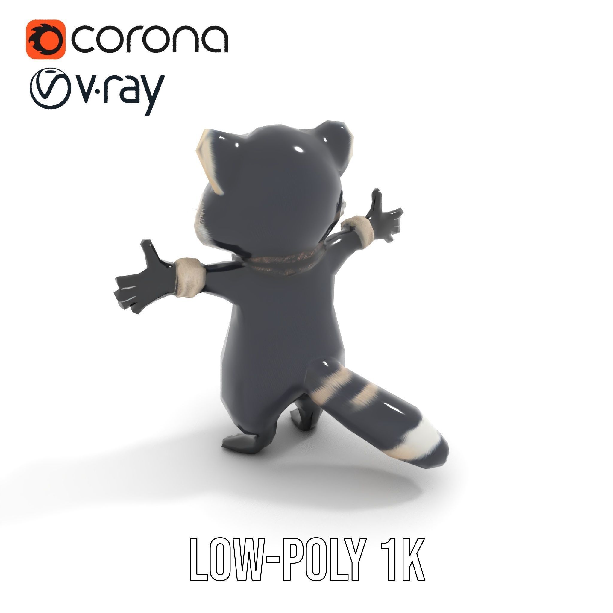 Charming Rigged and Animated Raccoon Character Model with Acc... Low-poly 3D model_8