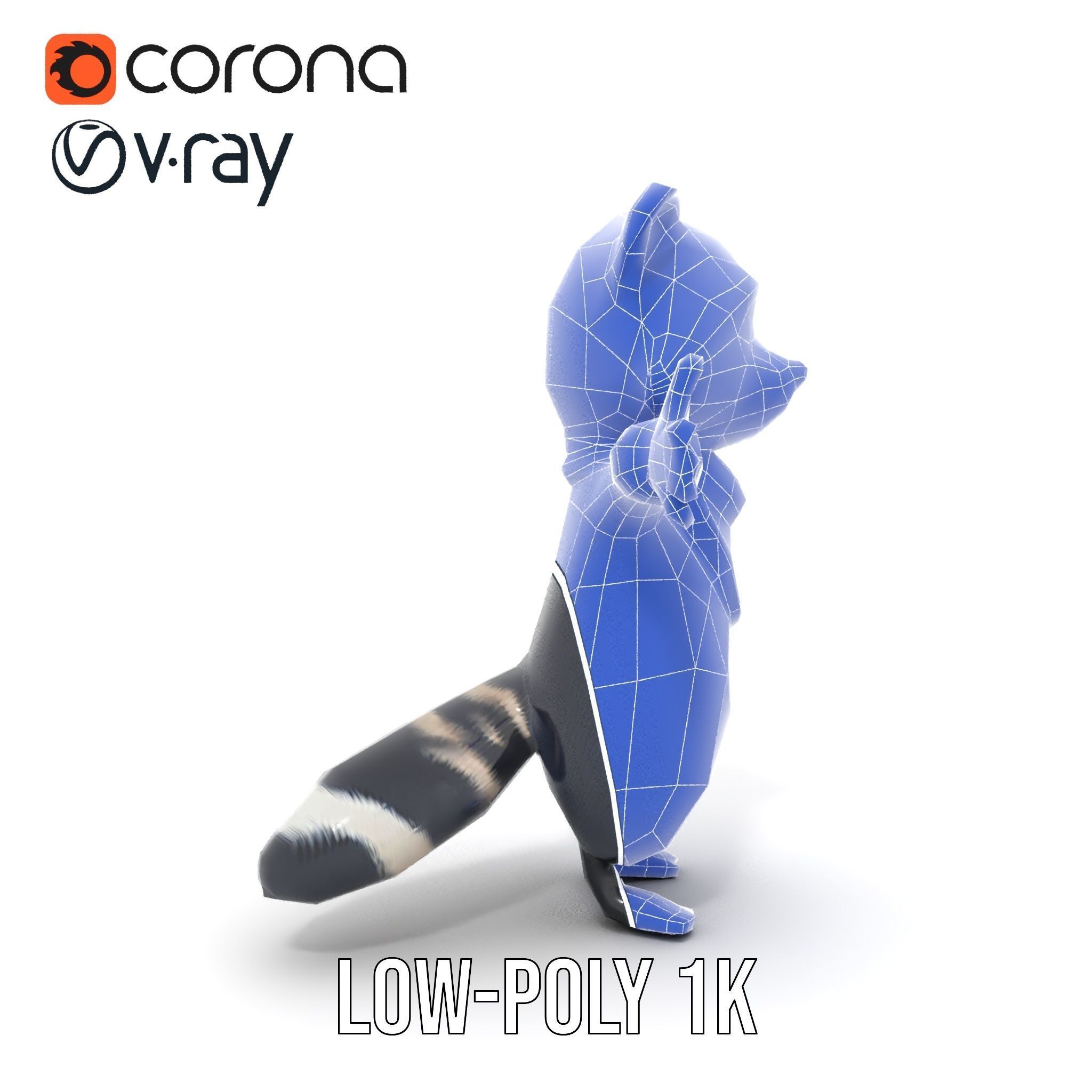 Charming Rigged and Animated Raccoon Character Model with Acc... Low-poly 3D model_26