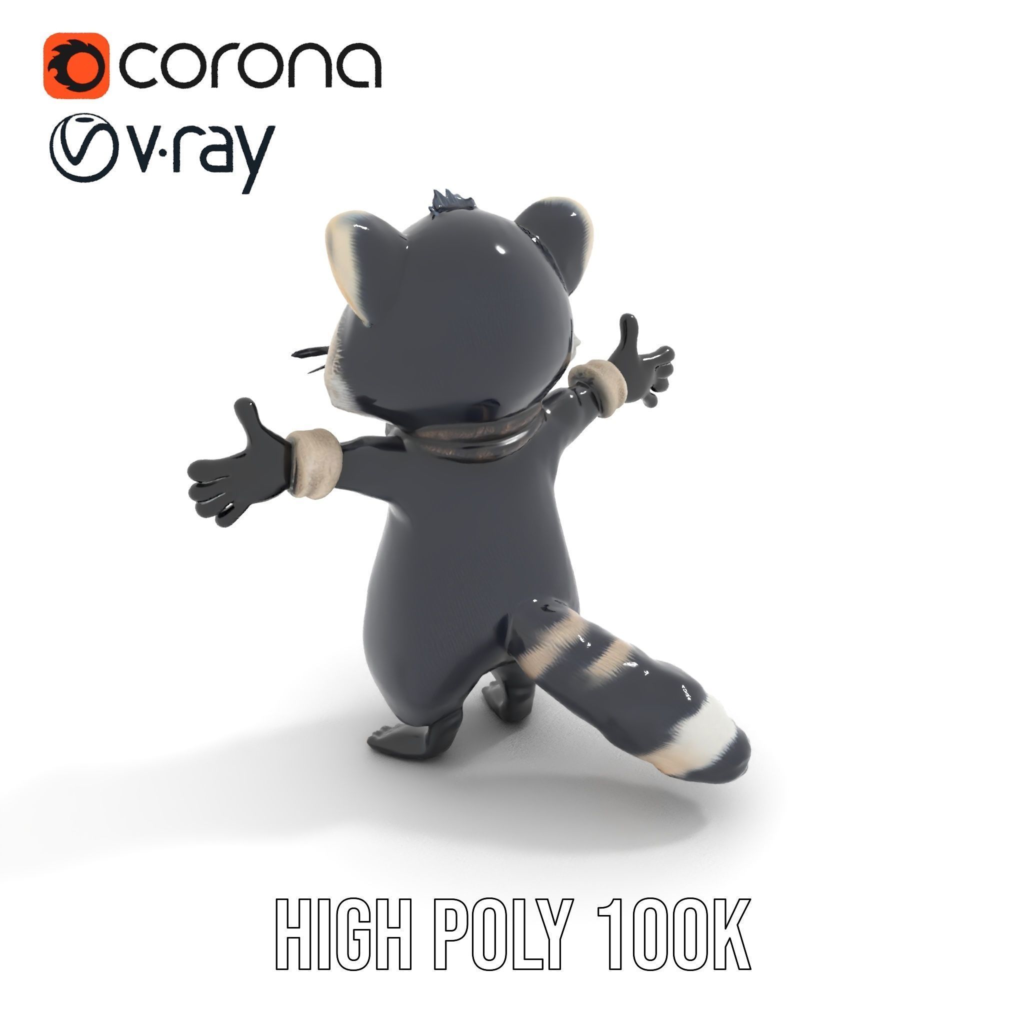 Charming Rigged and Animated Raccoon Character Model with Acc... Low-poly 3D model_24
