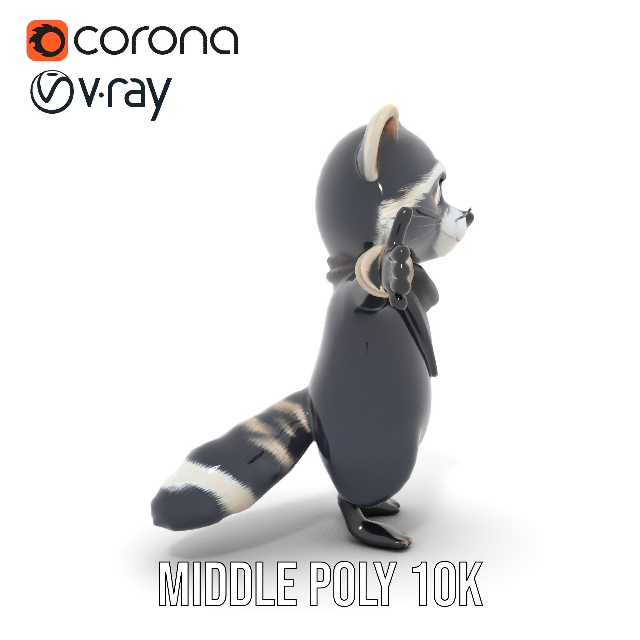 Charming Rigged and Animated Raccoon Character Model with Acc... Low-poly 3D model_22