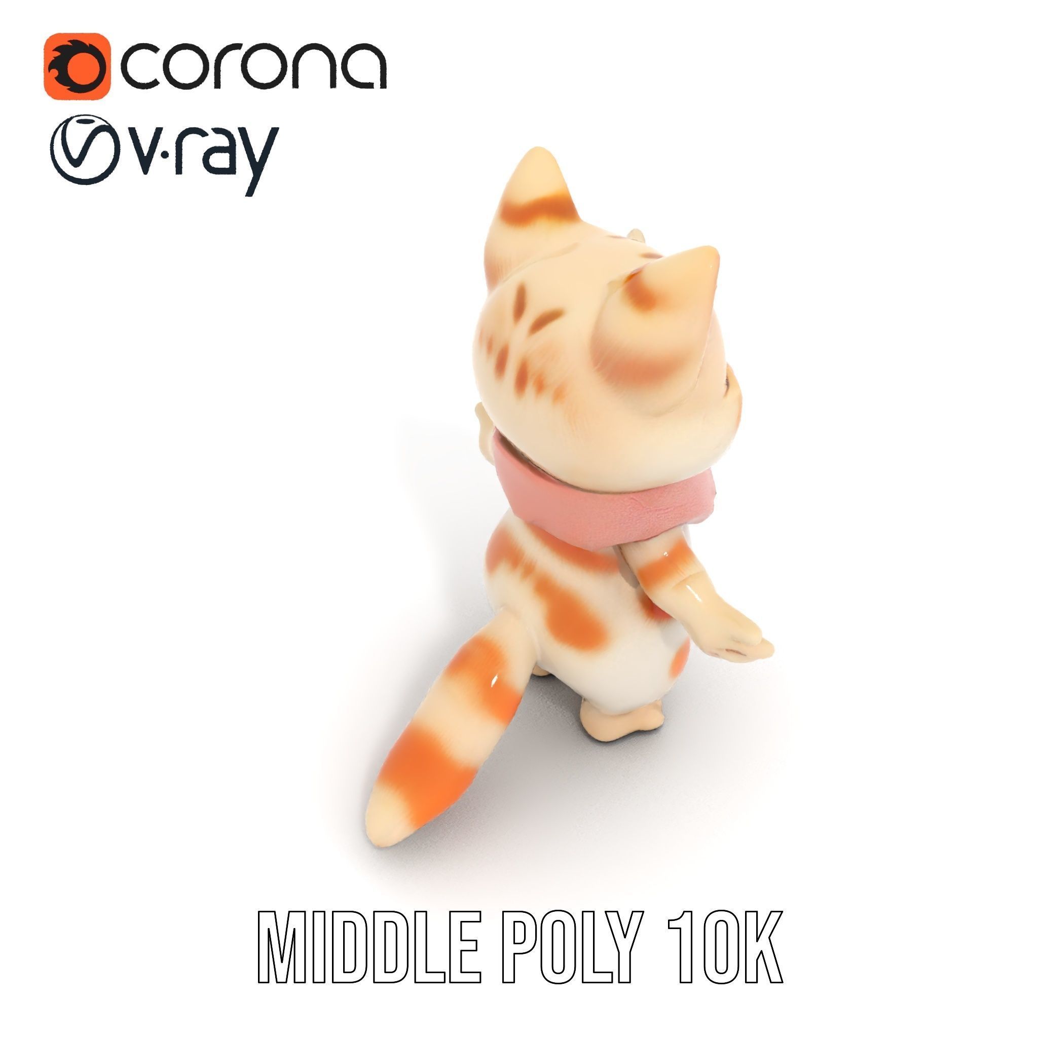 Playful Kitten with Bandana Rigged and Animated Model Low-poly 3D model_33
