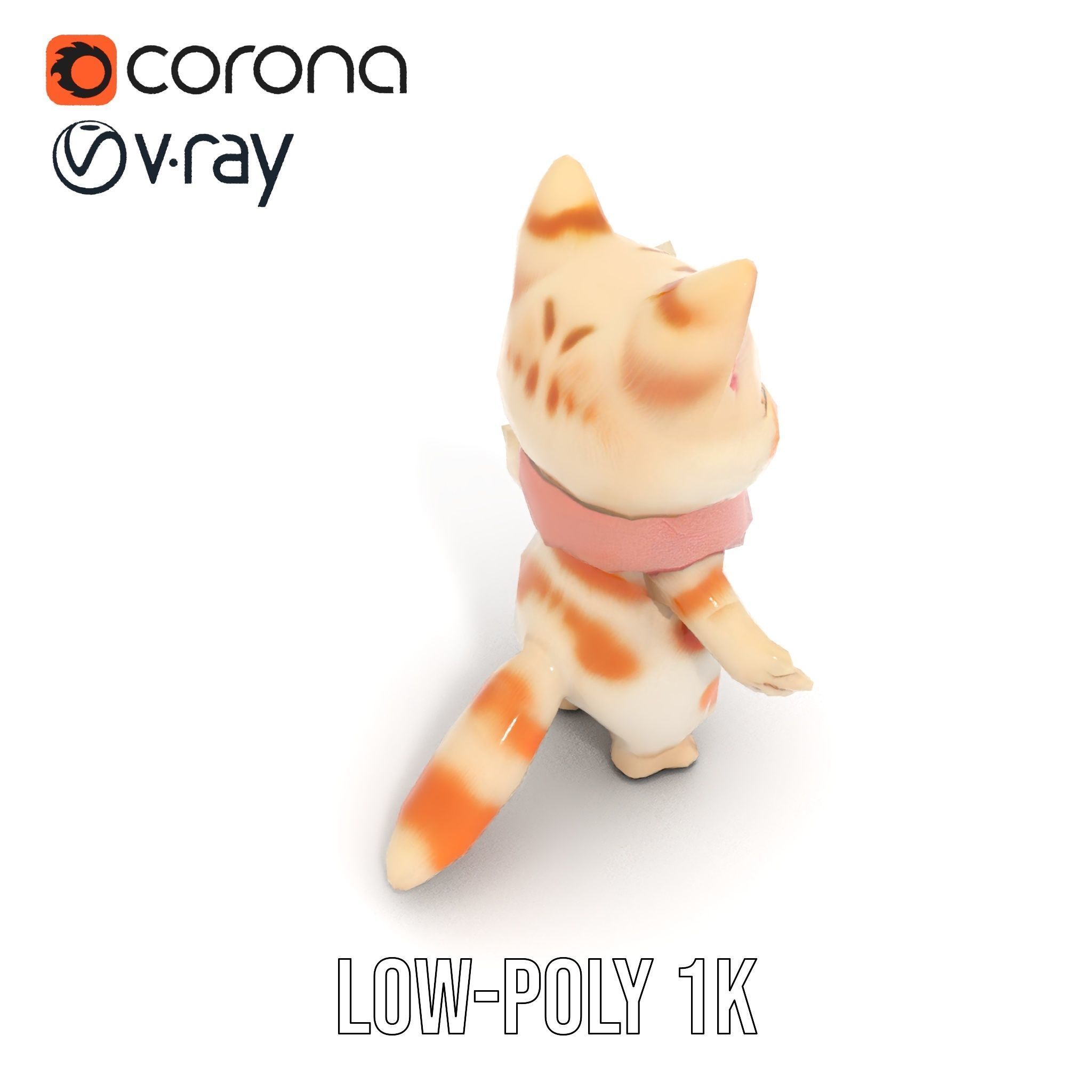Playful Kitten with Bandana Rigged and Animated Model Low-poly 3D model_8
